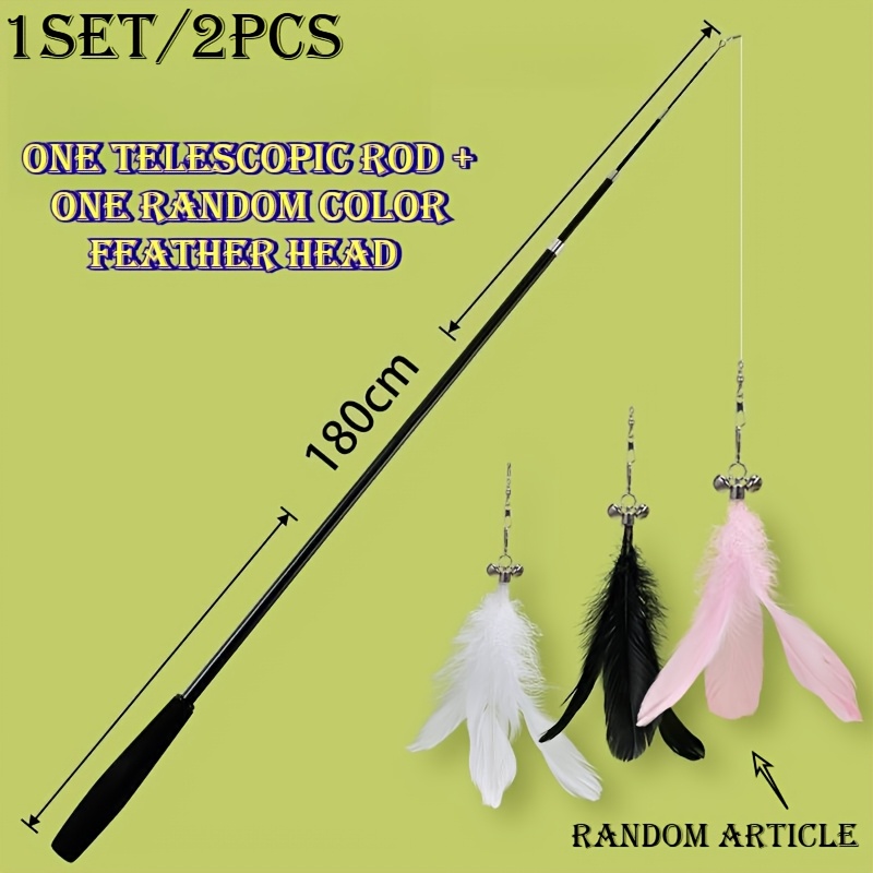TEMU 1set/2pcs - 1 Telescopic Rod And 1 Random Color Feather Head (artificial Feather), 180cm Telescopic Cat Hair Toy | Four-section Telescopic