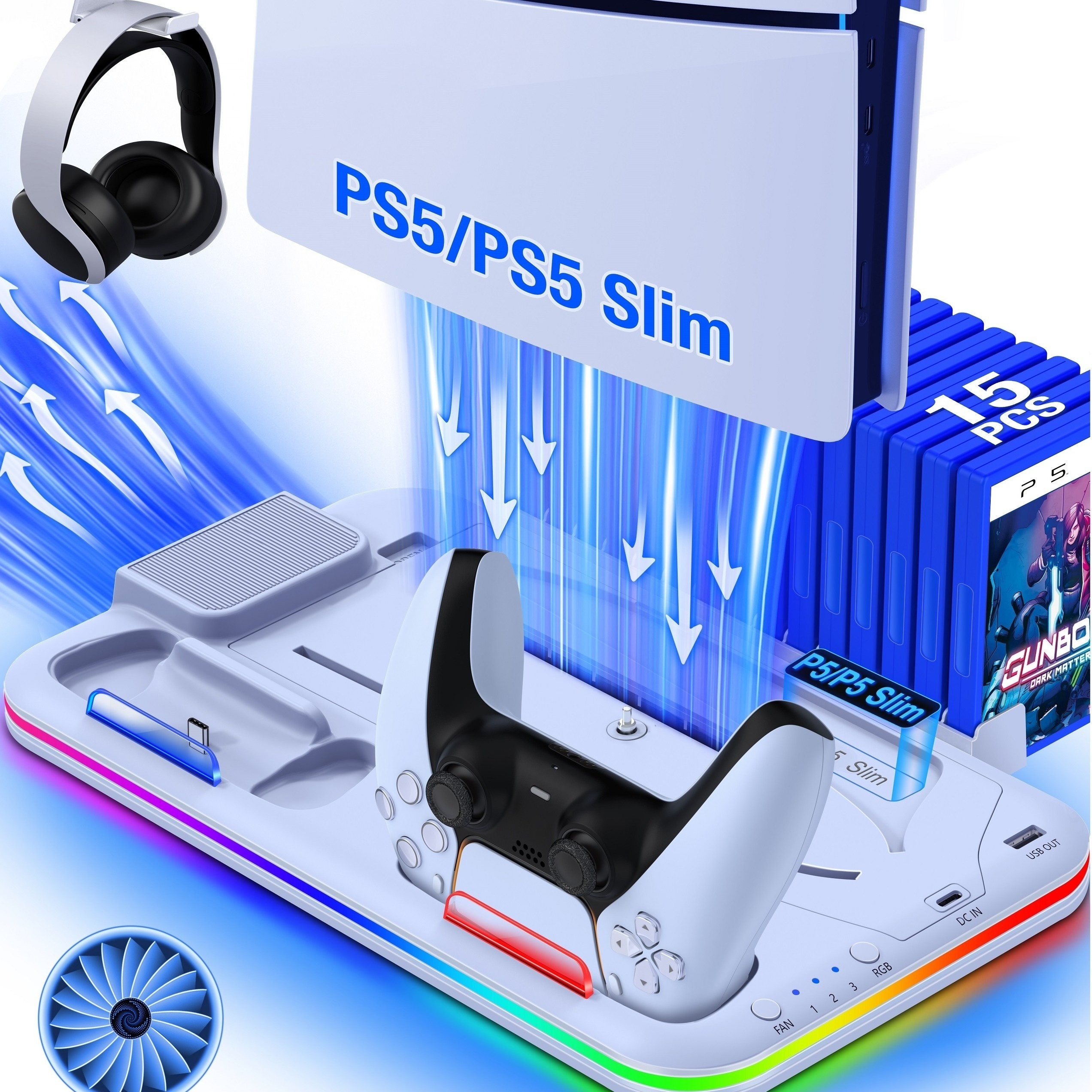 

Ps5 Pad 3- Fan, Headphone , And Rgb - Abs , No Battery Or Electronic - Compatible Ps5 And /