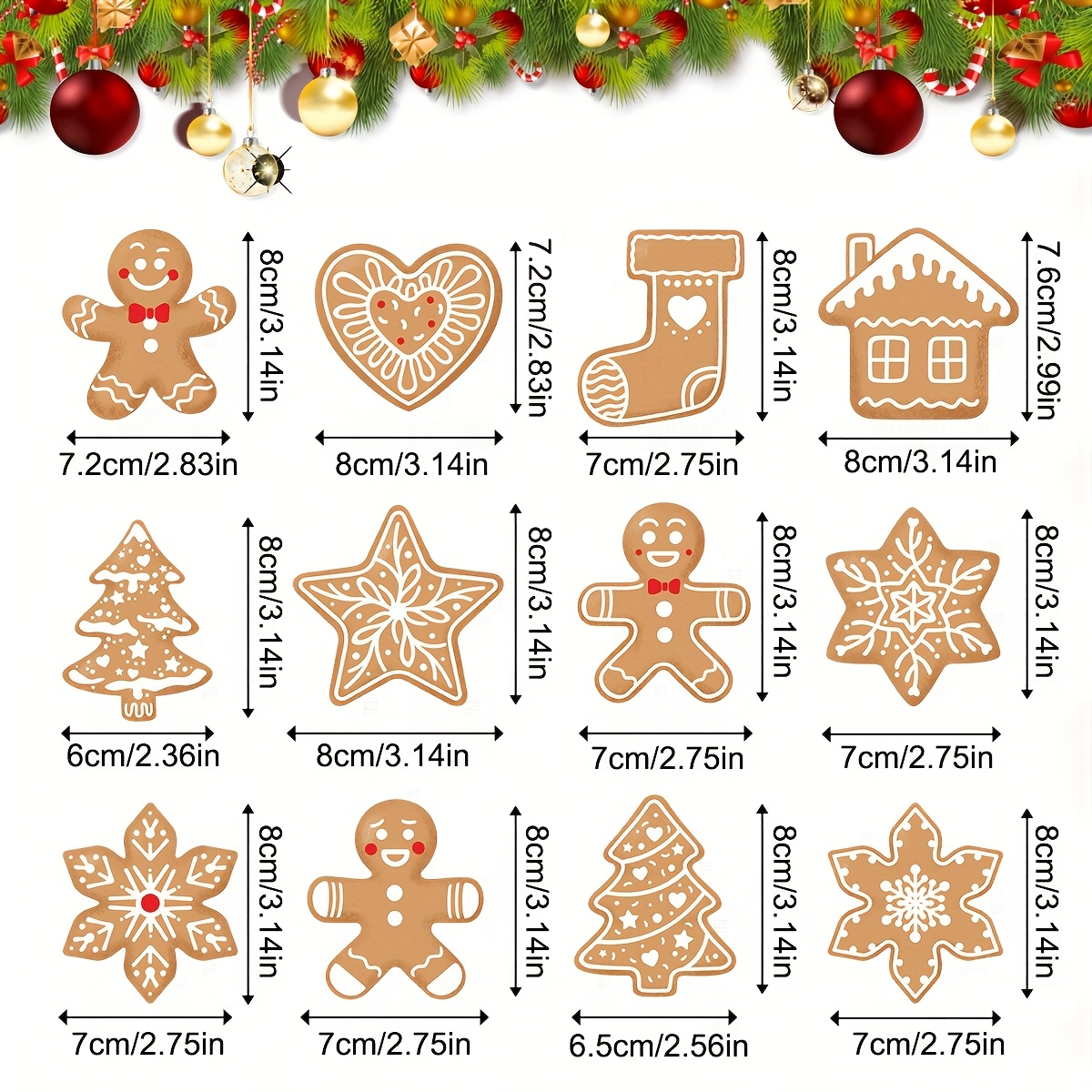 Image of 2d Flat, 2d Flat 12pcs Wooden Gingerbread For Man, Star, And Heart-shaped Christmas Ornaments - Christmas Decor, Holiday Party Atmosphere Hanging Decorations, Christmas Gift, 2d Flat