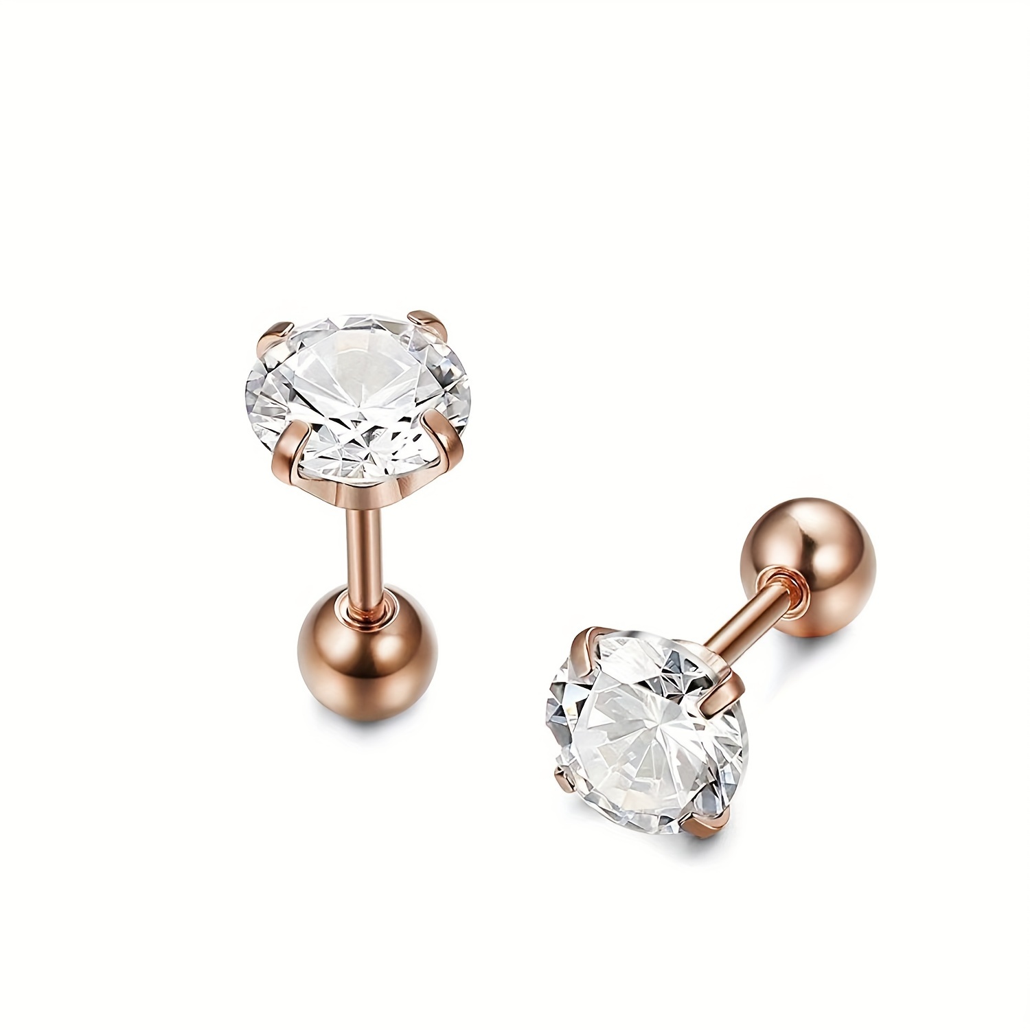 Cubic Zirconia Stud Earrings for Men, Threaded