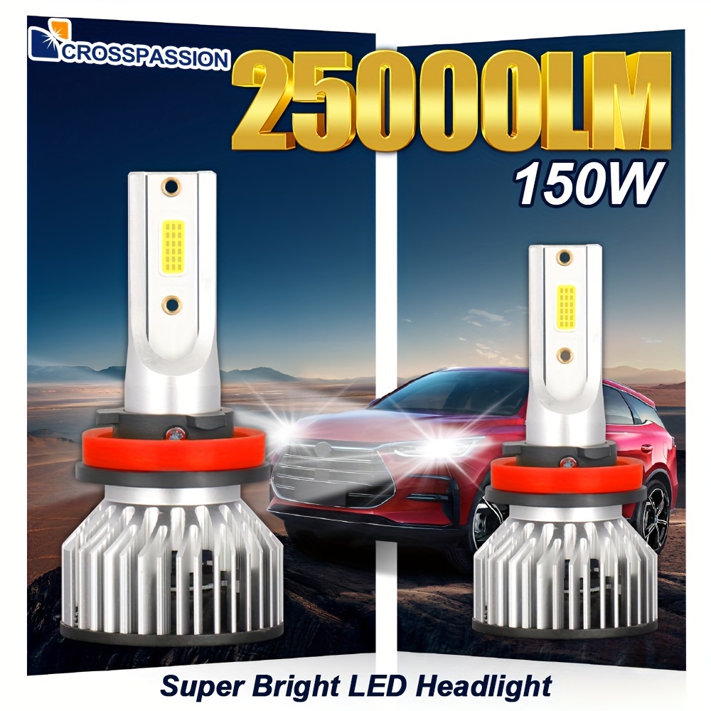 H11 LED Headlight Bulbs Kit Hi Lo Beam Super Bright White 6000K 5500lumens X2