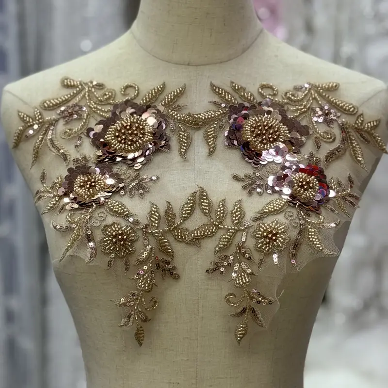 lace patches for dresses 3D Sequin Floral Applique Patch Embroidery Lace Sew on For Dress Gown Decor