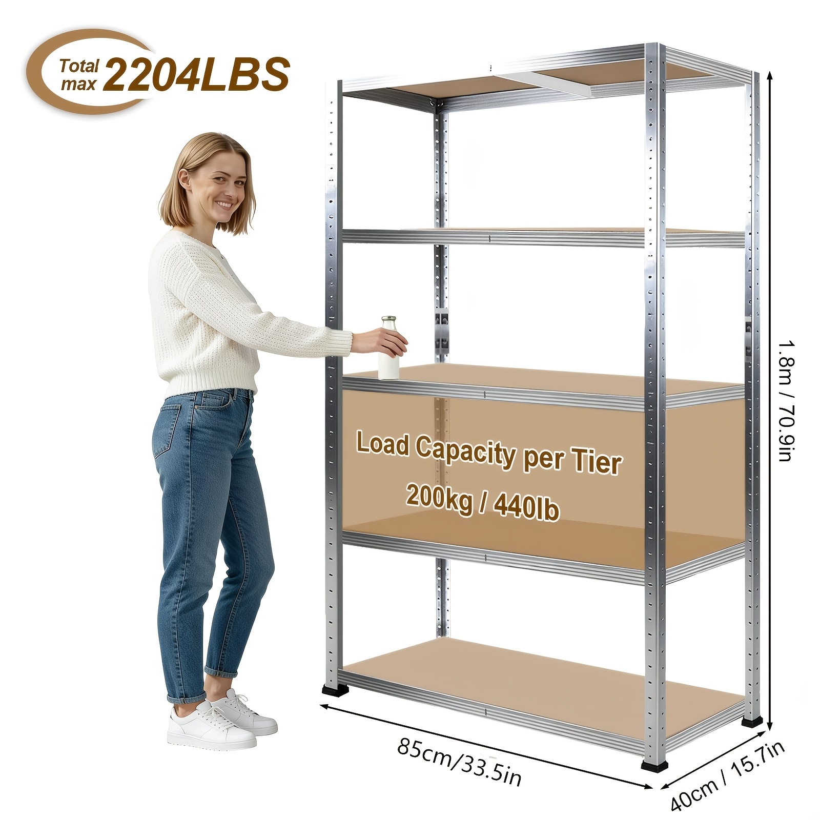 Image of Heavy-duty Shelving, Adjustable Shelves, , Freestanding Storage Racks, Easy To Assemble, Space-, Practical Storage Racks, Upright Shelving, Suitable For Garages, Kitchens, And Pantry Storage Rooms