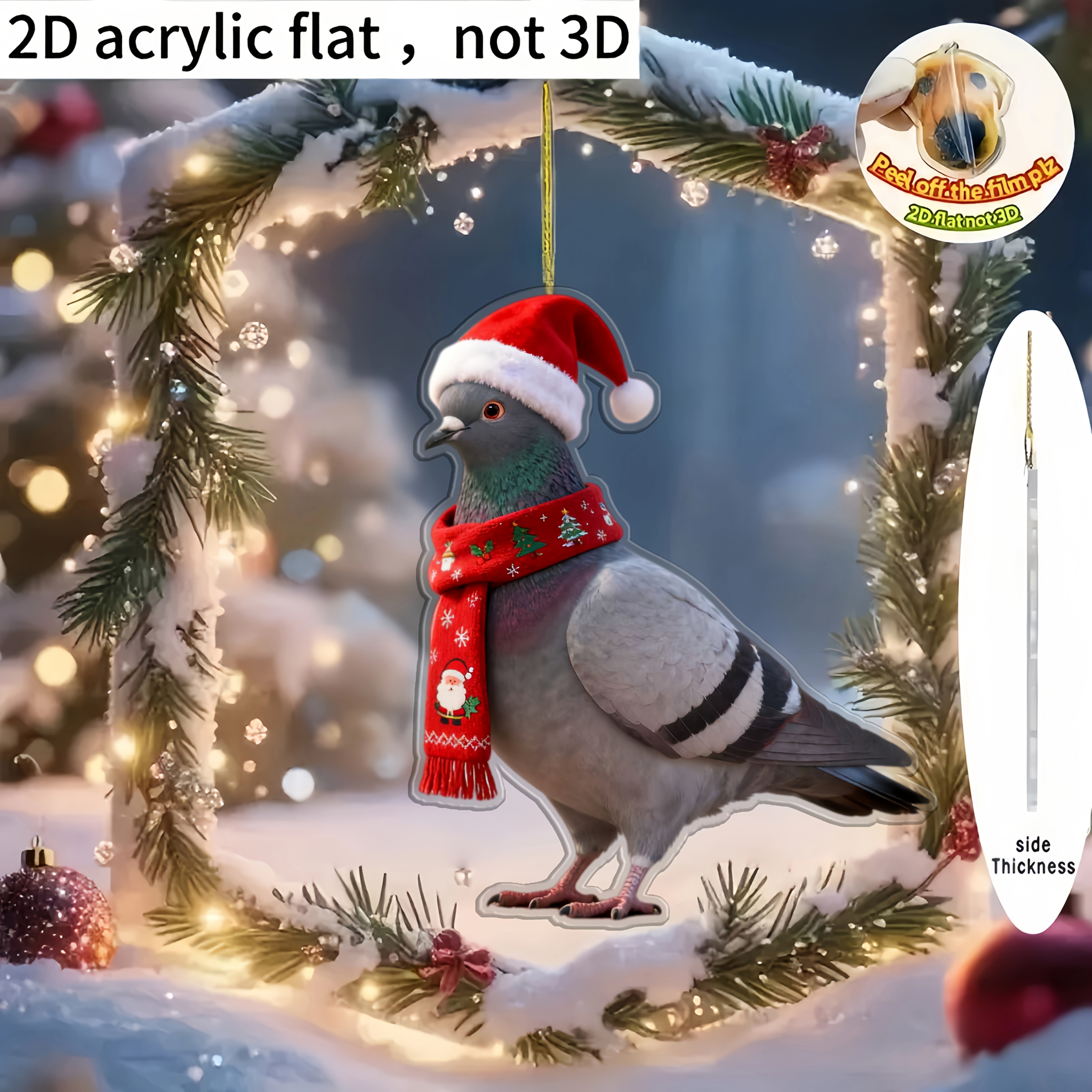 TEMU 2d Flat, 1pc Retro Acrylic Christmas Pigeon & Mailbox Hanging Ornament - Vintage Bird Mail Decor For Car Mirror, Tree, Bag Charm - Multi-holiday