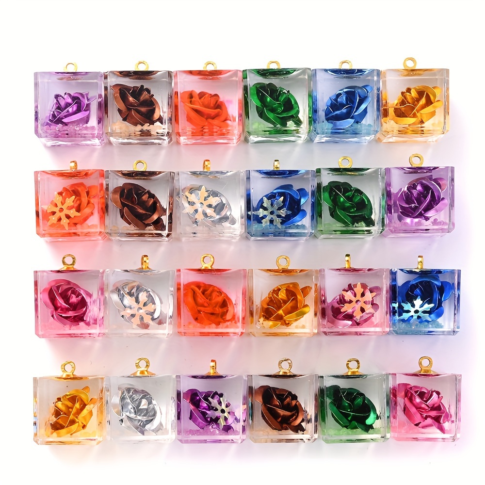 

Pipitree 5pcs Luminous Square Resin Flower Pendants, Mixed Colors, Charms For Earrings, Necklaces, Bracelets - 16x19mm