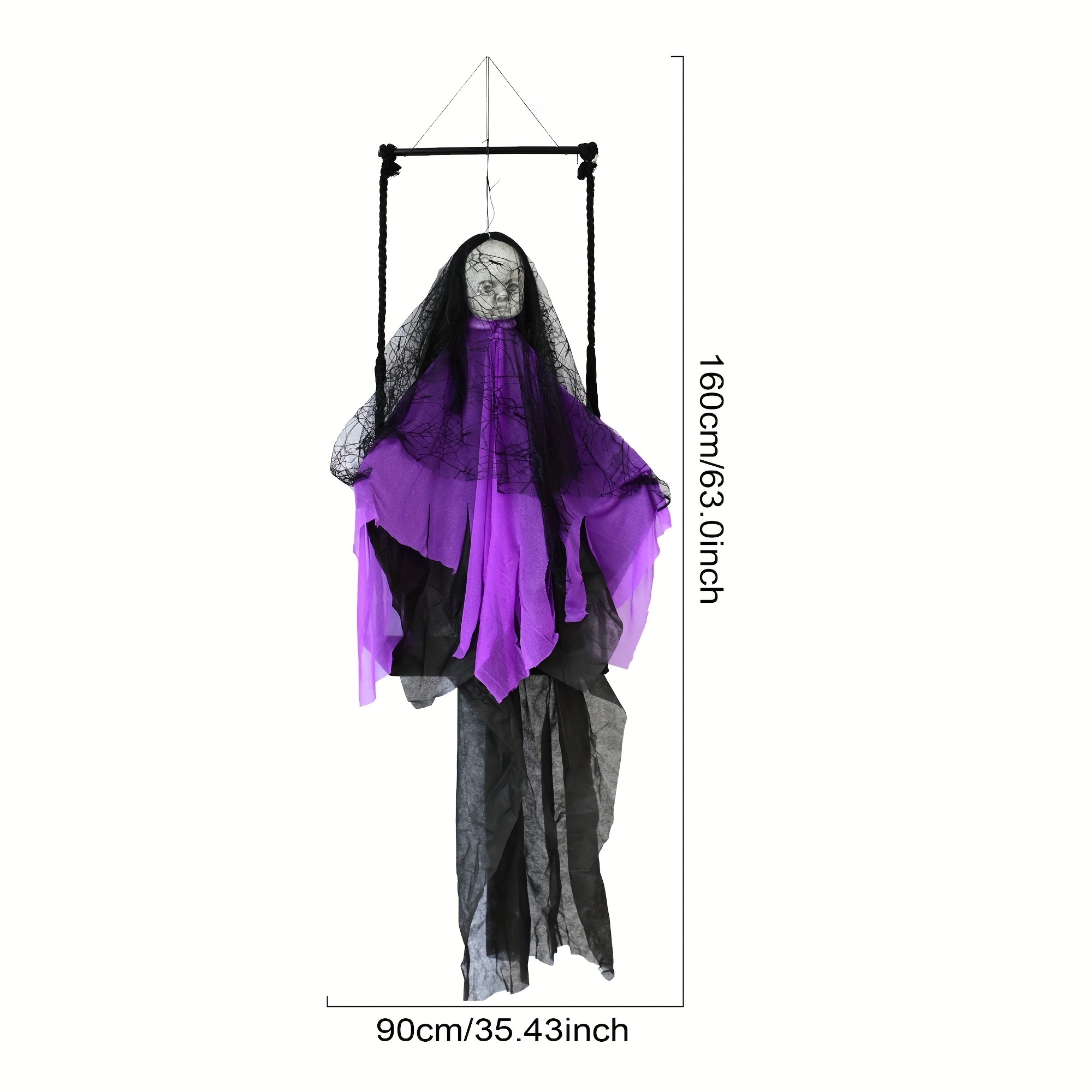 Image of Halloween Hanging Toy Purple Gauze Blindfolded Girl On Swing, Suitable For Indoor And Outdoor Halloween Decoration, A Horror Atmosphere