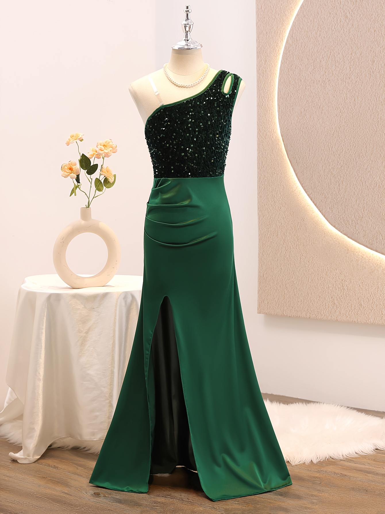 green emerald velvet dress Floral Embroidered Beaded Dress Sexy Spaghetti Strap V Neck Dress Wome –  DukeCityHerbs main image 1