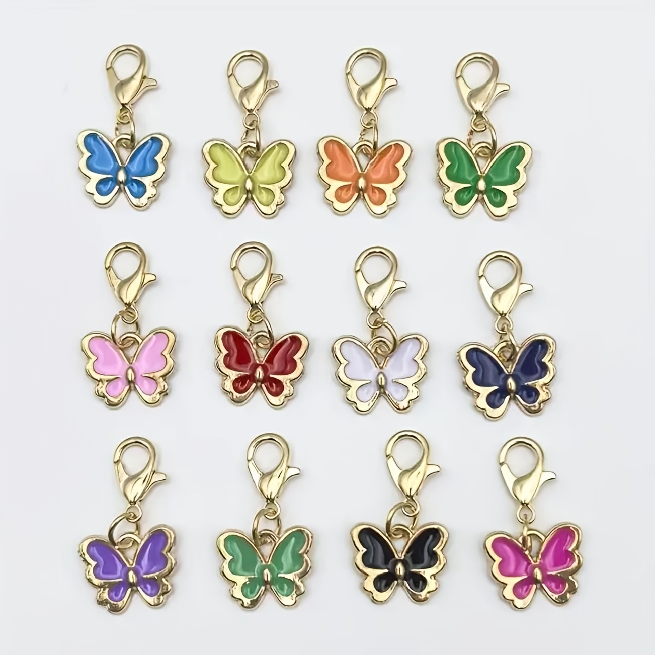 TEMU Set di 12 mini portachiavi a carini, smaltata colorata con moschettone a , ciondolo per borsa, decorazione per custodia auricolari, regalo di