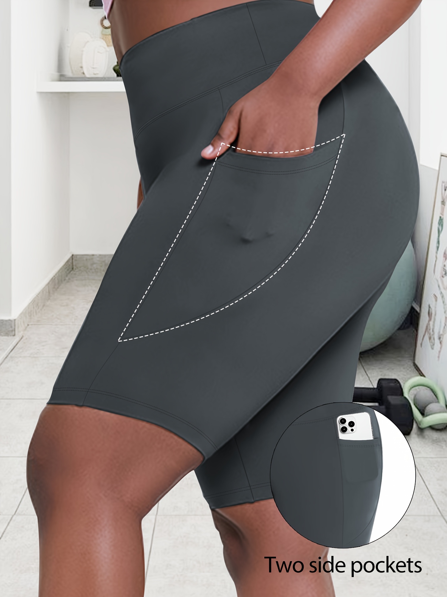 Plus Size - Women'S Plus Size High Waist Crescent Pocketed Shorts - Stretchy, Comfort Fit, Casual Summer Style with Plump Design, Breathable Fabric for Everyday Wear, Plus Size Shorts