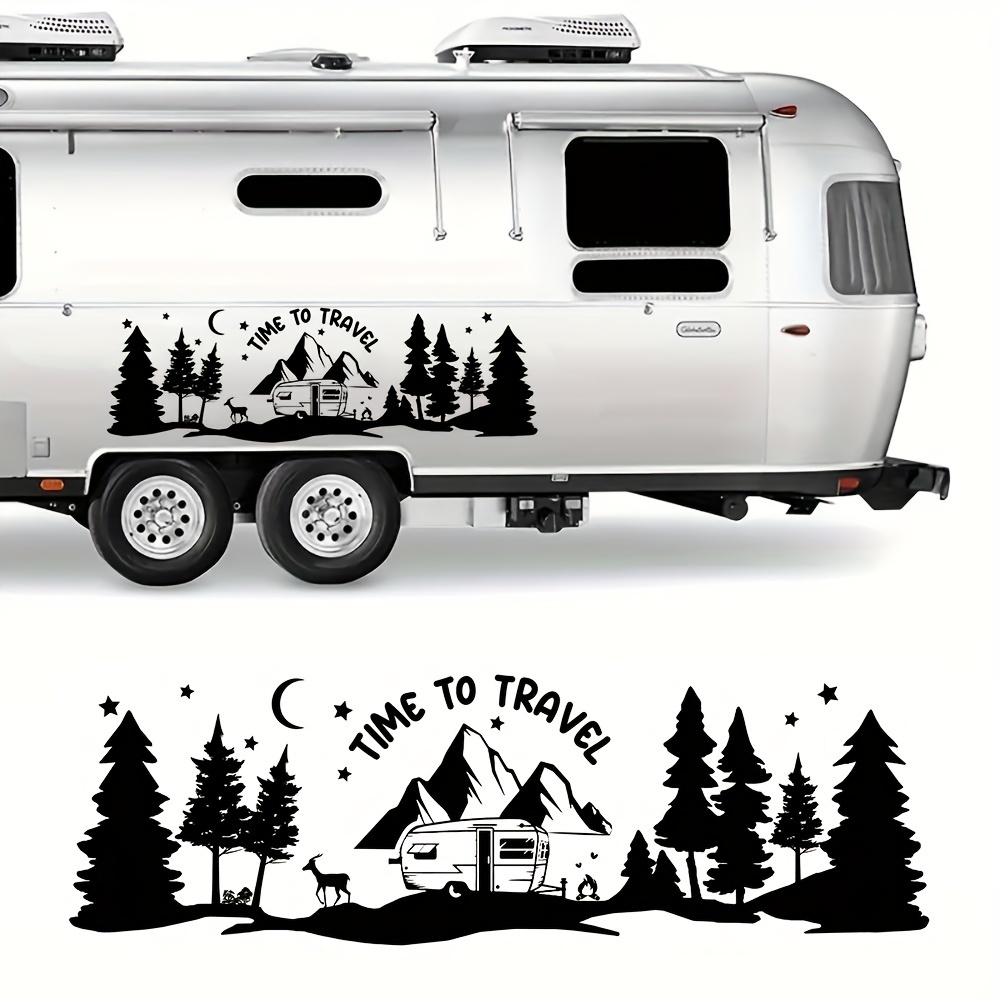 Image of Tree Forest Car Sticker Travel Camping Scenery Sticker, Self-adhesive Removable Car Body Sticker, Suitable For Suvs, Rvs, Trucks, Off-road Vehicles, Vehicle Decoration