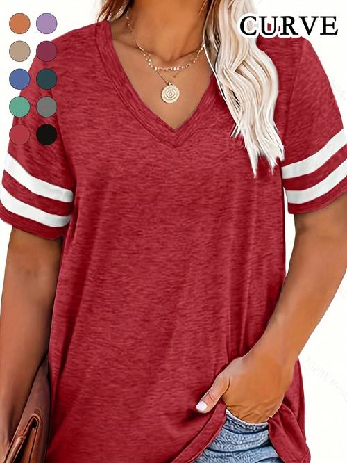 plus size plus size v neck striped casual tee t shirt
