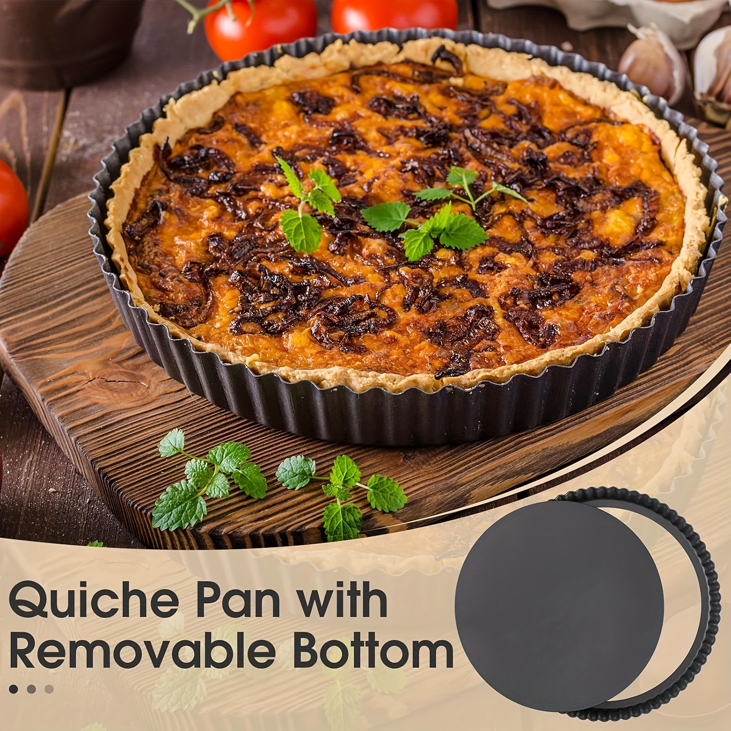 Lot De 3 Moules à Tarte Antiadhésifs Fond Amovible - Noir, Diamètres 22, 12 Et 10 Cm - Pour Quiches Et Desserts