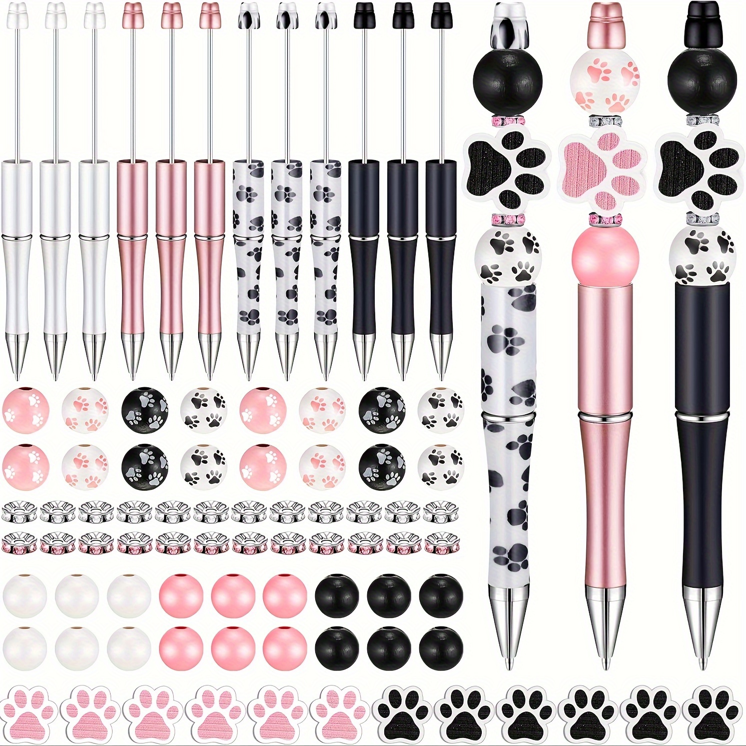 

58pcs Plastic Ballpoint Pen Set, Including 8pcs Ballpoint Pen, 34pcs Wooden Beaded And 16pcs Spacer Beads, Diy Set Gift School Office Supplies