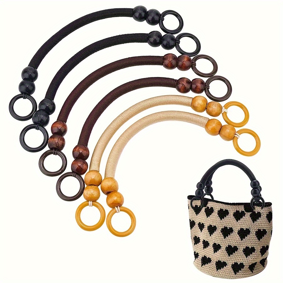 TEMU 6pcs, Vintage Woven Wooden Bead Handbag Handle Additions, Nylon Rope Wooden Bead String Handle Wrist Handmade Bag Components, 14.57*1.67 Inches,