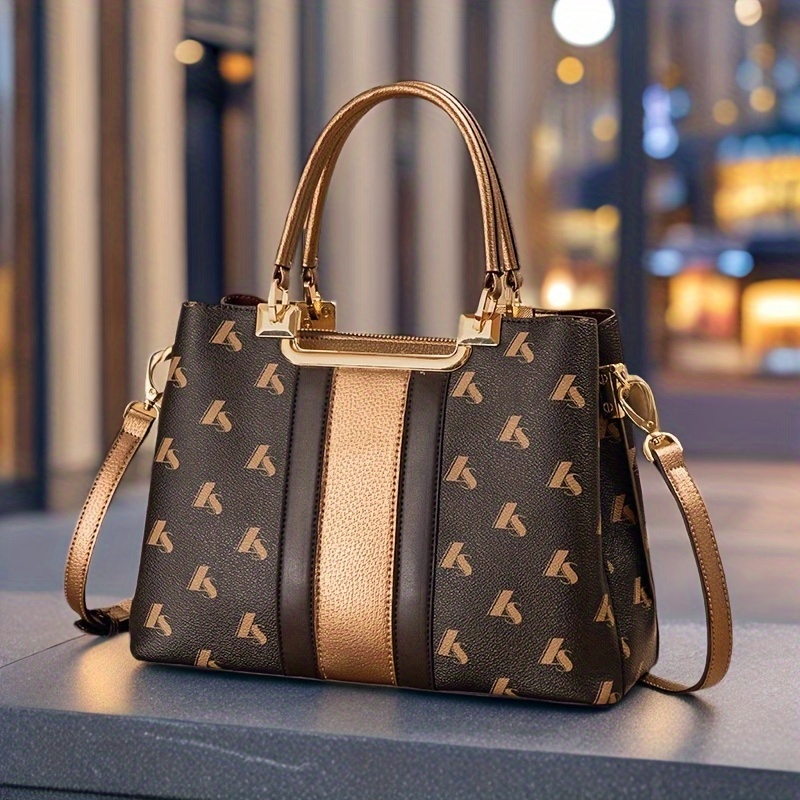 womens large capacity tote bag elegant golden accent   leather handbag with zipper closure     everyday purse luxury womens designer bag party handbag Product details 2