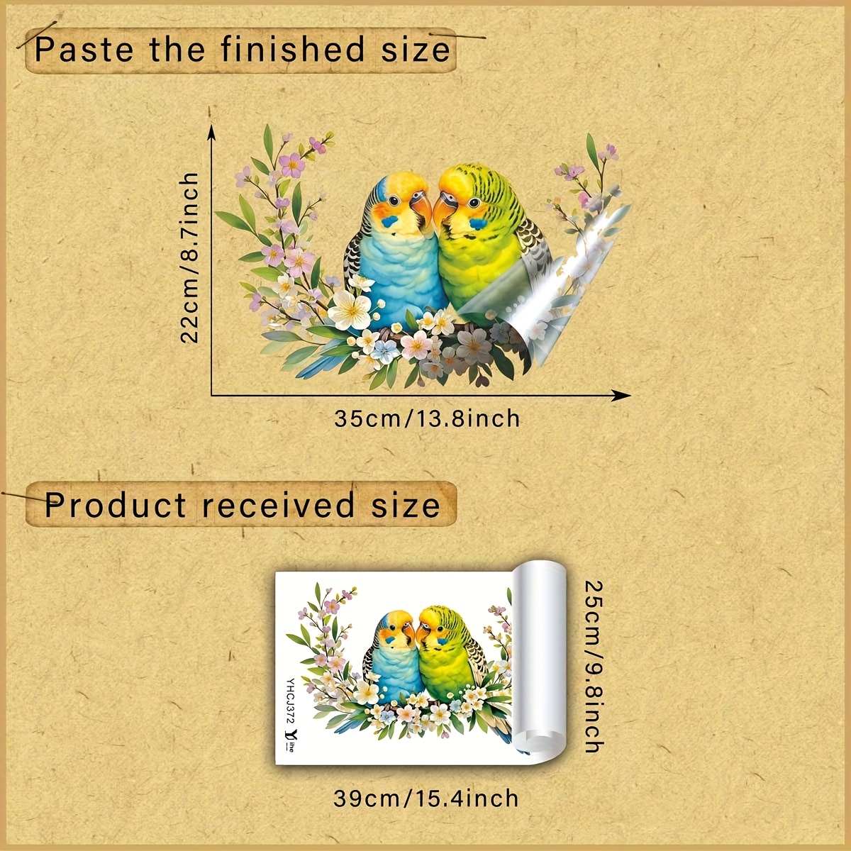 E-shop Wellensittich Blumen Glas Aufkleber, Kreativer Selbstklebender Entferner Doppelseitiger Sichtbarer PVC Glas Aufkleber, für Wohnzimmer,