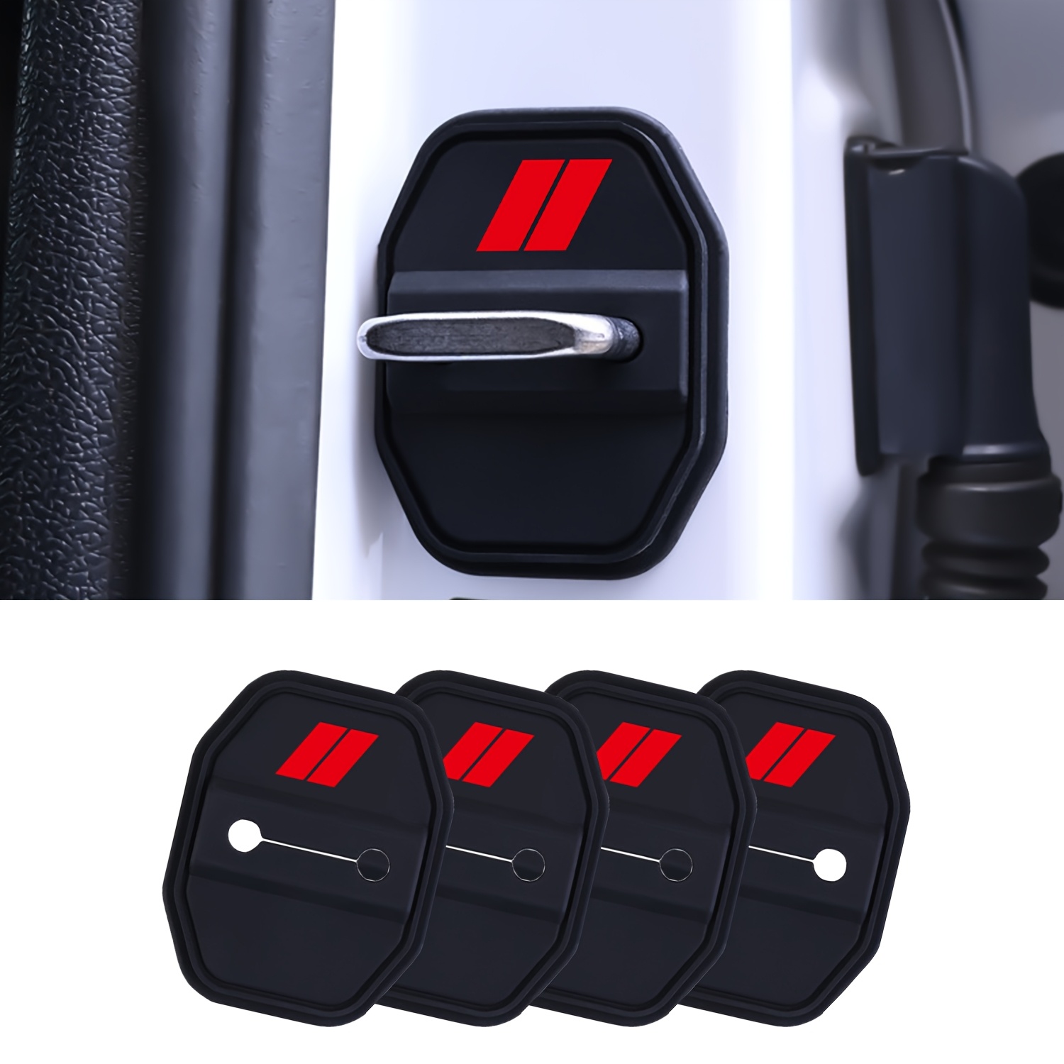 TEMU 4pcs Car Door Lock Cover For For 1500 2500 Charger Challenger Additions & Durango 2016-2026 Silicone Car Door Lock Decoration Protector Decal