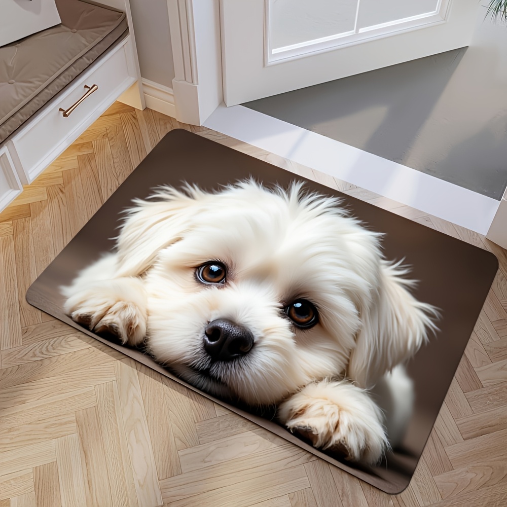 TEMU 1pc Cute Maltese Welcome Mat - Durable Machine-washable 100% Polyester Indoor/outdoor Entry Mat For Living Room, Bedroom, Bathroom, Kitchen,