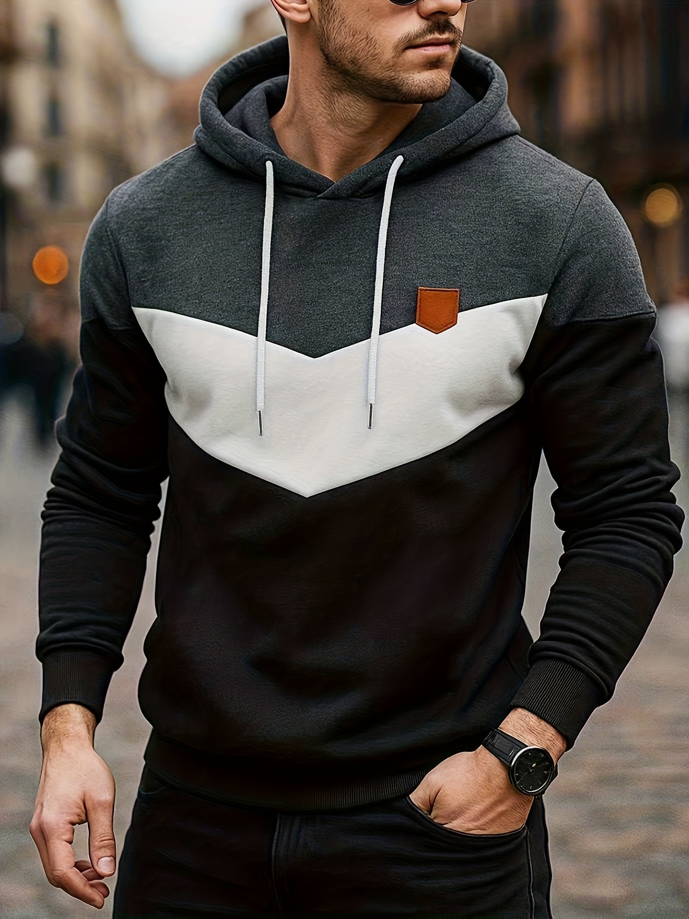 Color Block Hoodie, Cool Hoodies For *'s Casual Pullover Hooded  Sweatshirt With Kangaroo Pocket Streetwear For Winter Fall, As G
