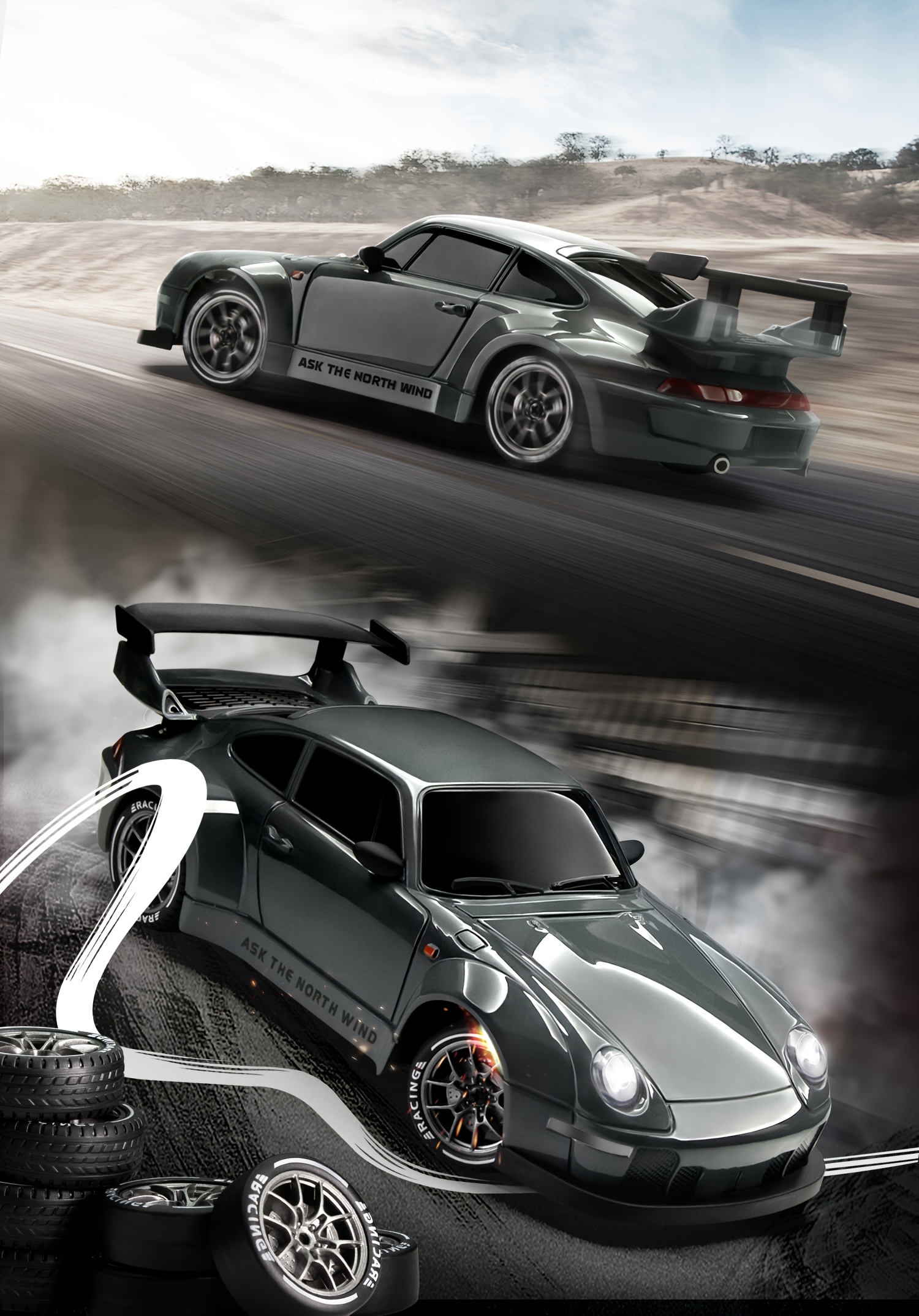 1 24 scale 4wd rc drift car with 2 4ghz   of reaching   up to 20km h this high   vehicle     with drift tires   and led lights and   two batteries its an ideal birthday or holiday gift for children aged 6 and above details 2