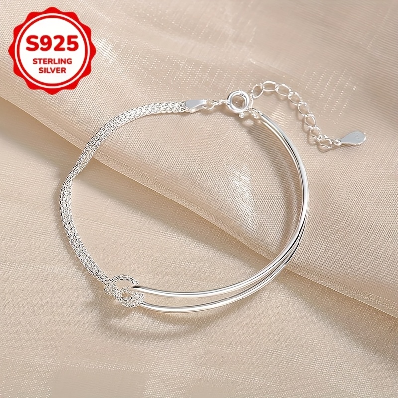 Light 925 Sterling Silver Adjustable Semi Chain Bracelet