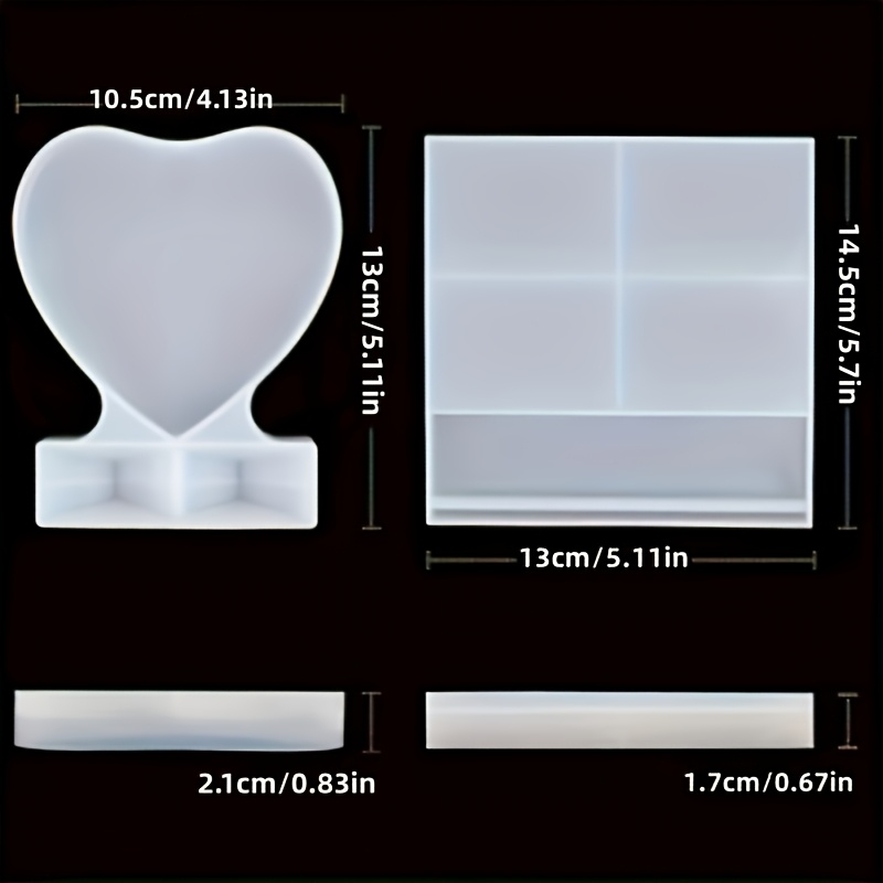 2pcs Resin Rectangle And Heart Silicone Mold Photo Frame Mould For Handmade Crafts And Home Decoration