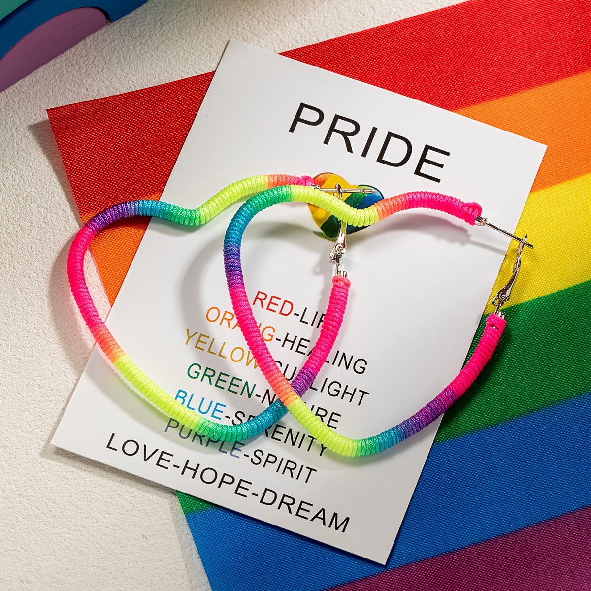 Rainbow Heart Woven Beaded Earrings Colorful Cord Alloy Posts Pride Festive