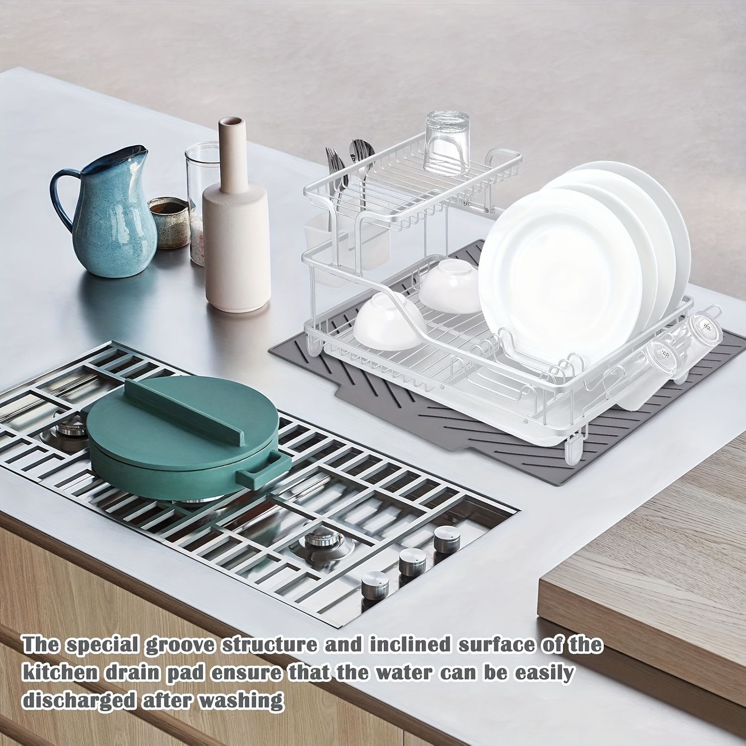 silicone dish drying mat dish rack non slip kitchen Temu Canada