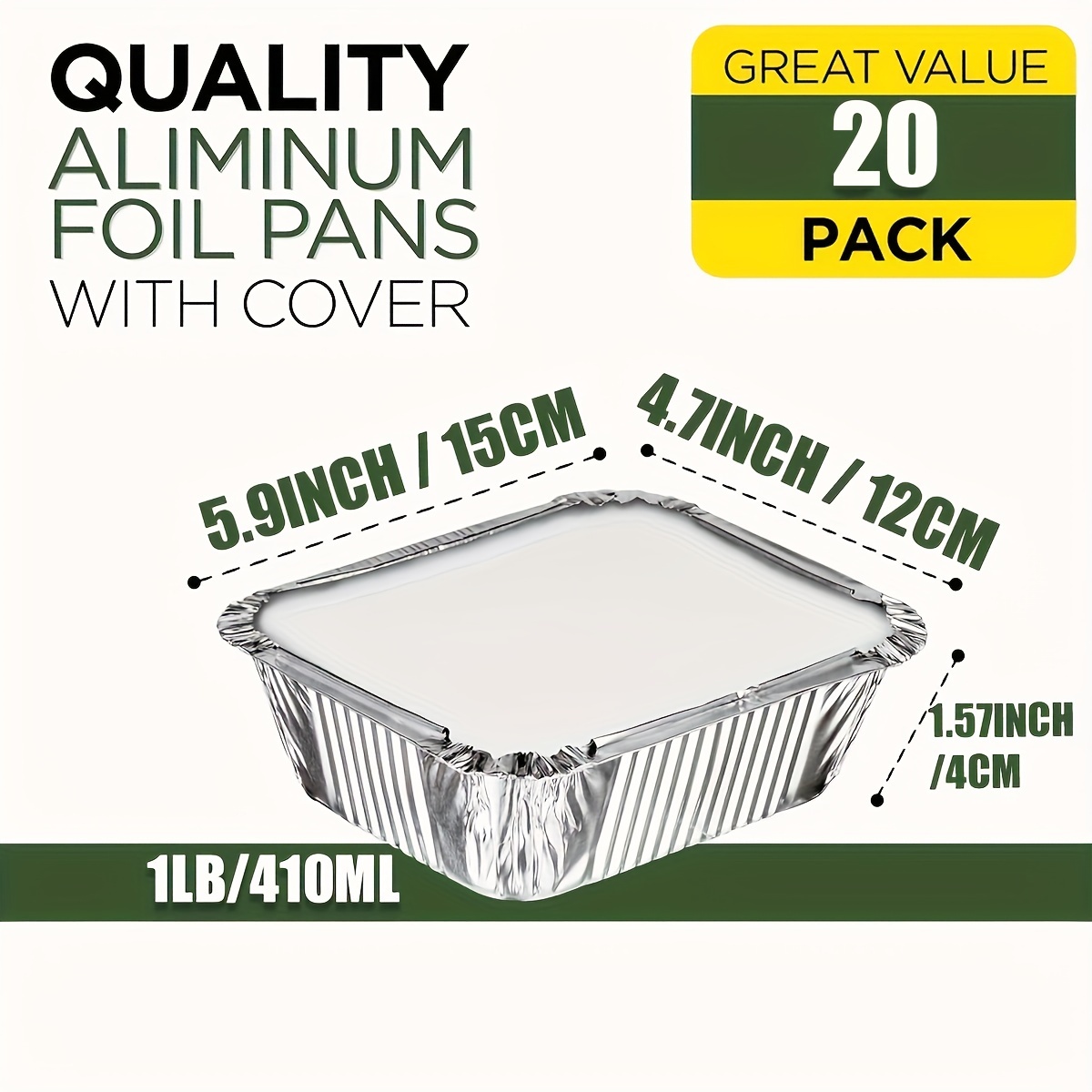 Image of Pack Small Aluminum Foil Pans With Lids, 1 Lb 5.9" X 4.7" Disposable Tin Foil Baking Pans, Durable Foil Food Containers With Lids For Baking, Meal Prep, Freezer, Takeout, Catering