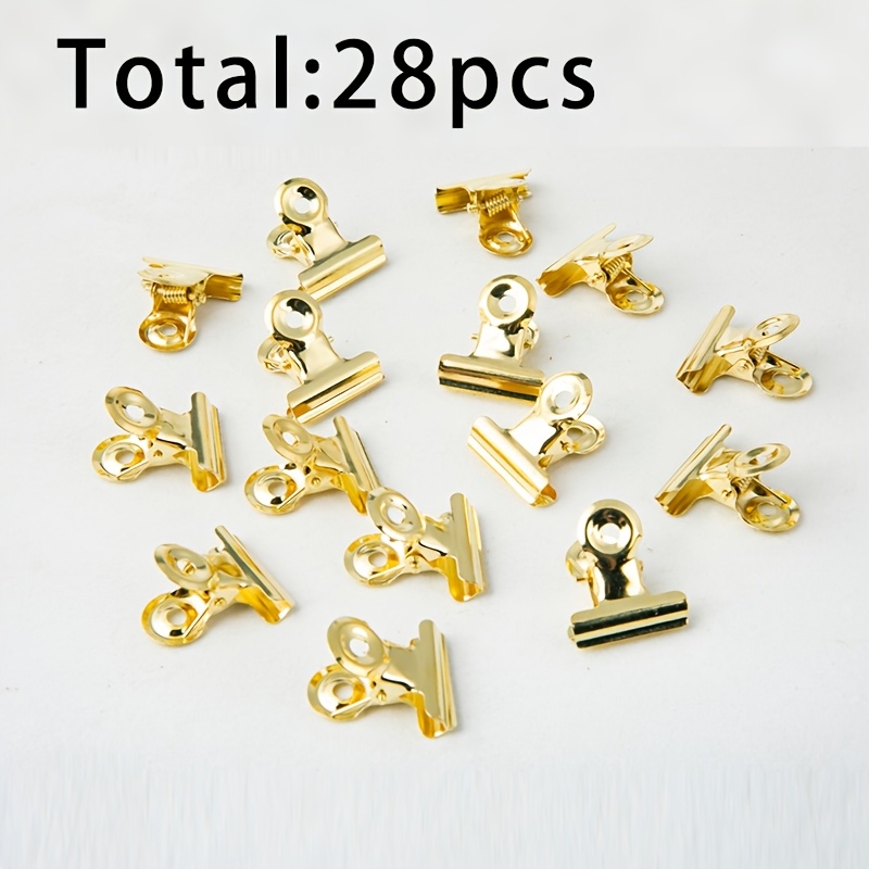TEMU 28 piezas de pinzas de metal de hierro, pinzas de larga de color dorado//plateado/ para decoración de pared de fotos y organización de archivos