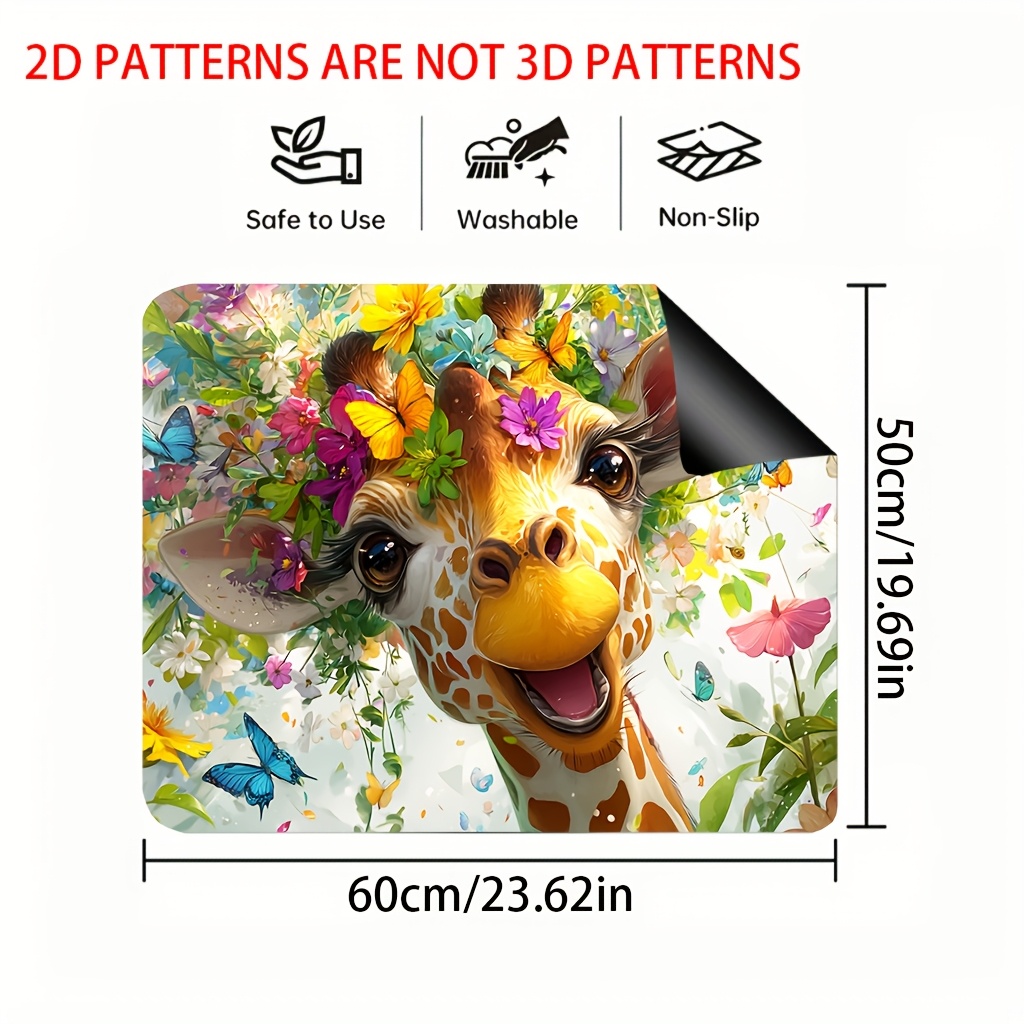 TEMU 1 stuks 2D Platte Bedrukking Kookplaat Beschermmat | Giraffe Bloemmotief, Keuken Aanrecht Beschermer Perfect voor Inductie Kookplaat, Elegante
