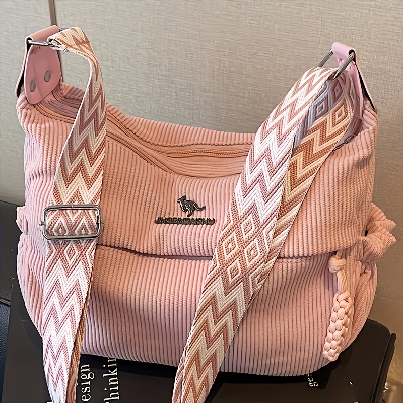 TEMU Women's Corduroy Shoulder Bag With Adjustable Crossbody/shoulder Strap , Elegant Bag For Daily Commuting, Shopping, And Travel Corduroy Fabric