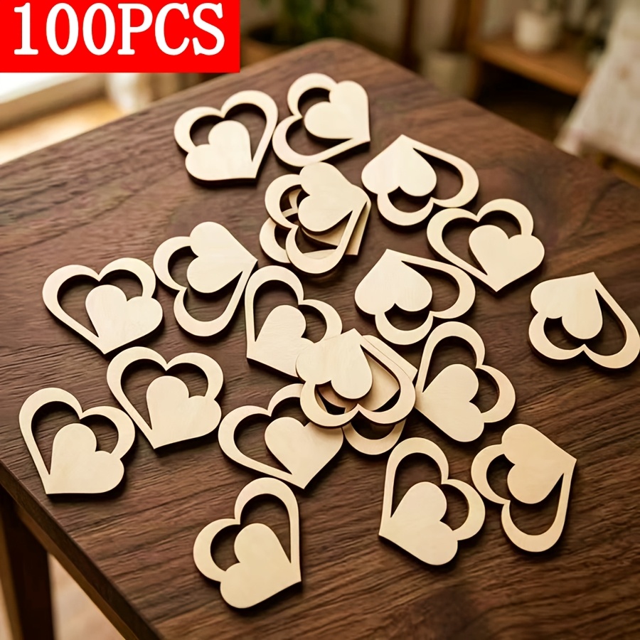 TEMU Paquete de 100 piezas de corazones de madera para pintar DIY, adecuados para fiestas de y , de mesa de Navidad, decoración colgante para puerta