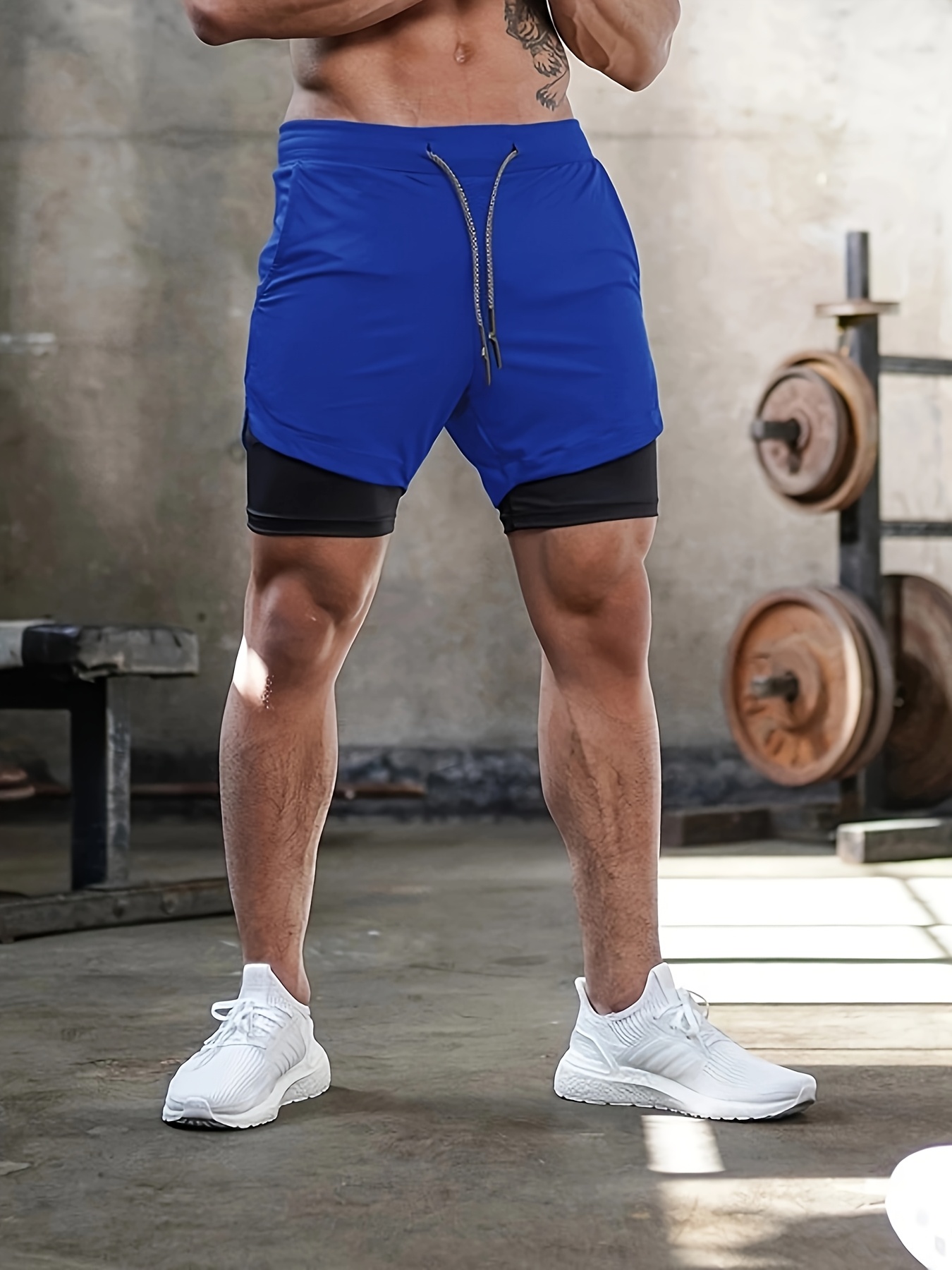 Men'S Morning Running, Gym Training, Sports, Multi Pocket Fake Two Piece Stretch Shorts with Drawstring, Casual Beach Pants Suitable for Spring, Summer, And Autumn Seasons