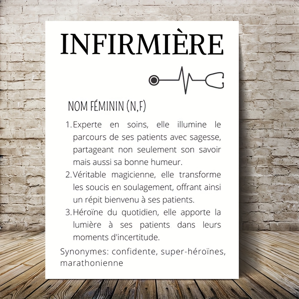TEMU 2D Plat, 1 Pièce Mural Infirmière Française avec Médicaux & INFRMIERE - Impression sur Toile Encadrée Résistante à l'Humidité, Idéal pour