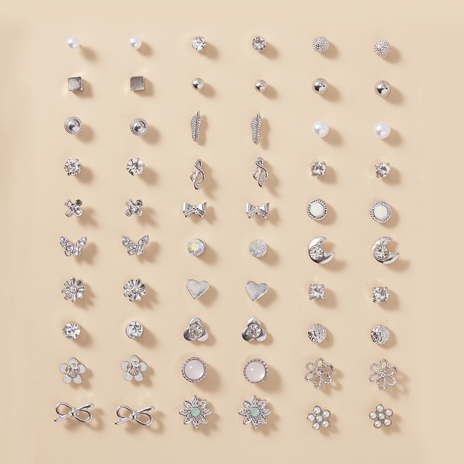 

30 Pairs Elegant & Cute Earring Stud Set For Women - Zinc Alloy With Pearl, Stainless Steel Post, Assorted Floral, Heart, Bow, And - , Ideal Ramadan Gift