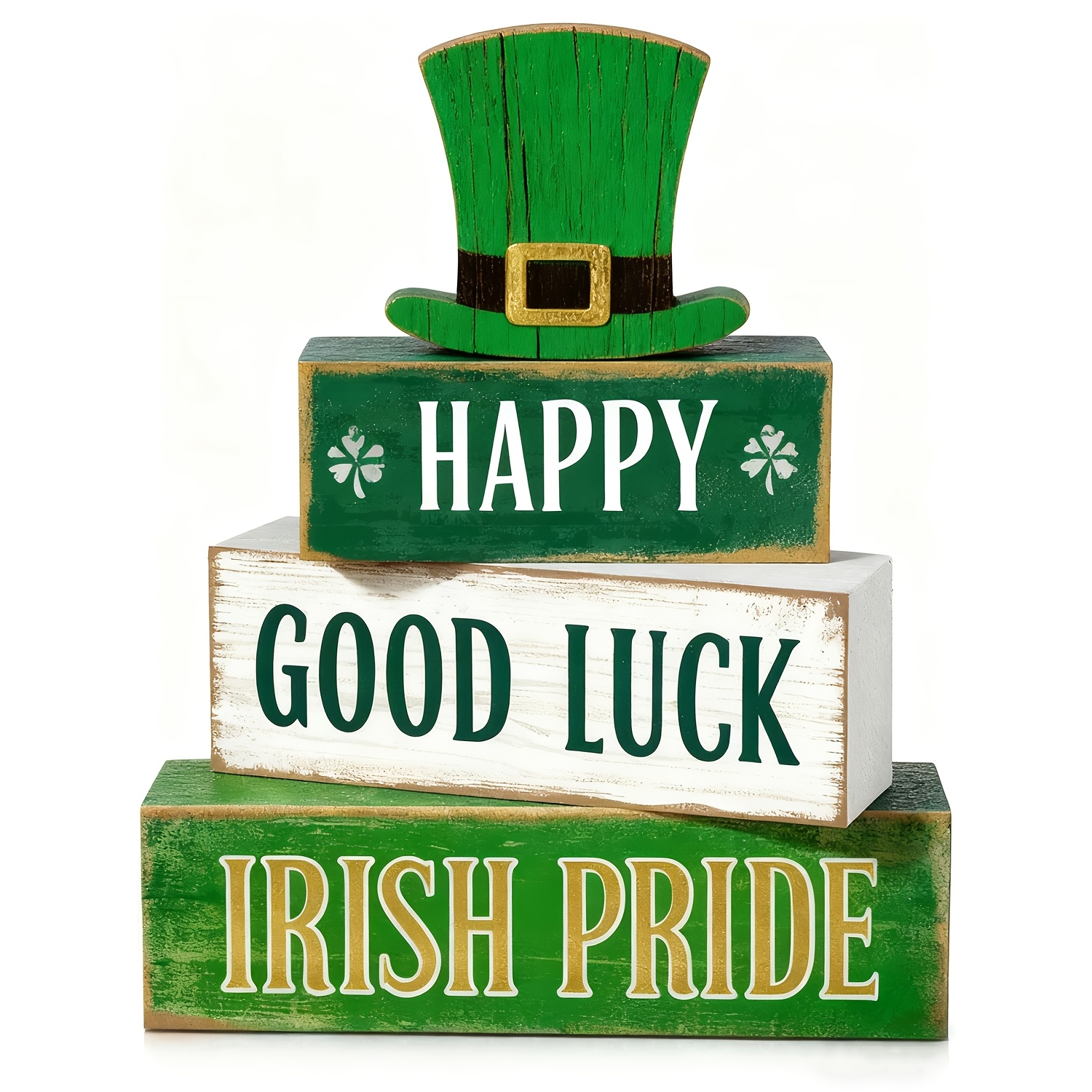Set Of 4 's Day Decorations Featuring Green Irish-themed Centerpieces, Perfect For Rustic Farmhouse Aesthetics, Spring Tiered Tray Displays