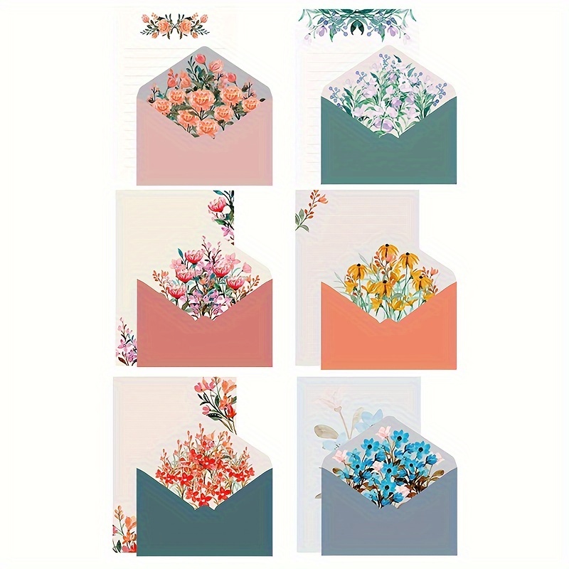 Image of 6 Sheets 1 Set Western Cartoon Exquisite Faux Flower Series A5 Size Small Portable Ranunculus Lily Sunflower Packaging Envelopes