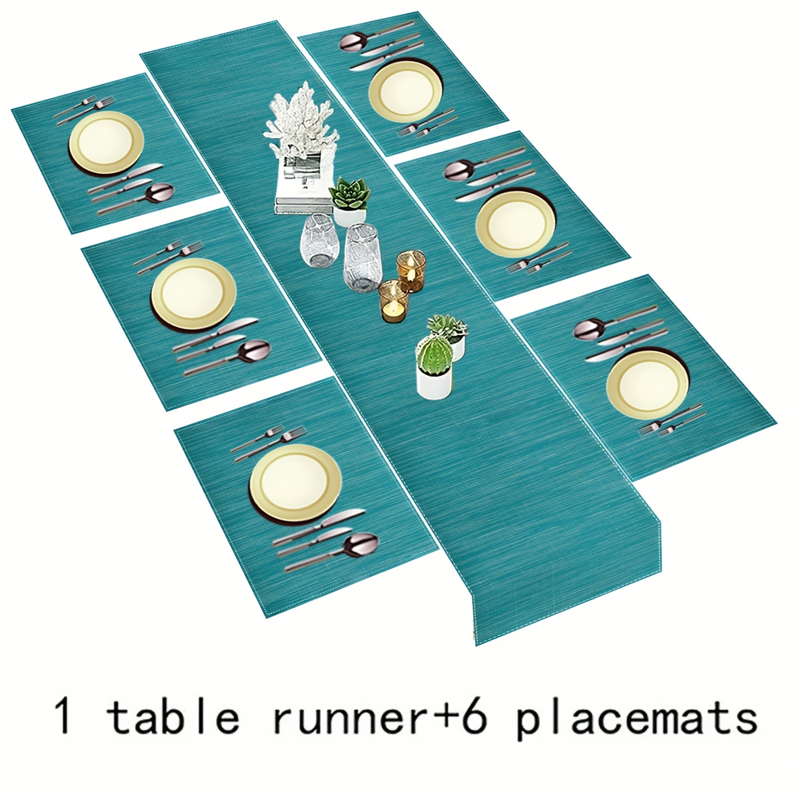 5/7pcs, Blue Tablecloth And Placemats, 100% Independently Table Linen, Suitable For Kitchen, Weddings, Holiday Parties, And Solid Color Modern Art Table Decoration.