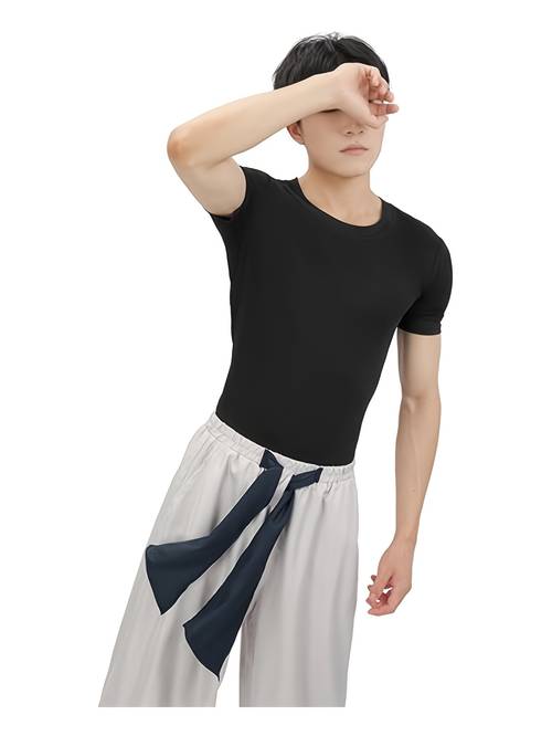 men anime cosplay costume outfits black shirt and grey baggy pants with black belt full set