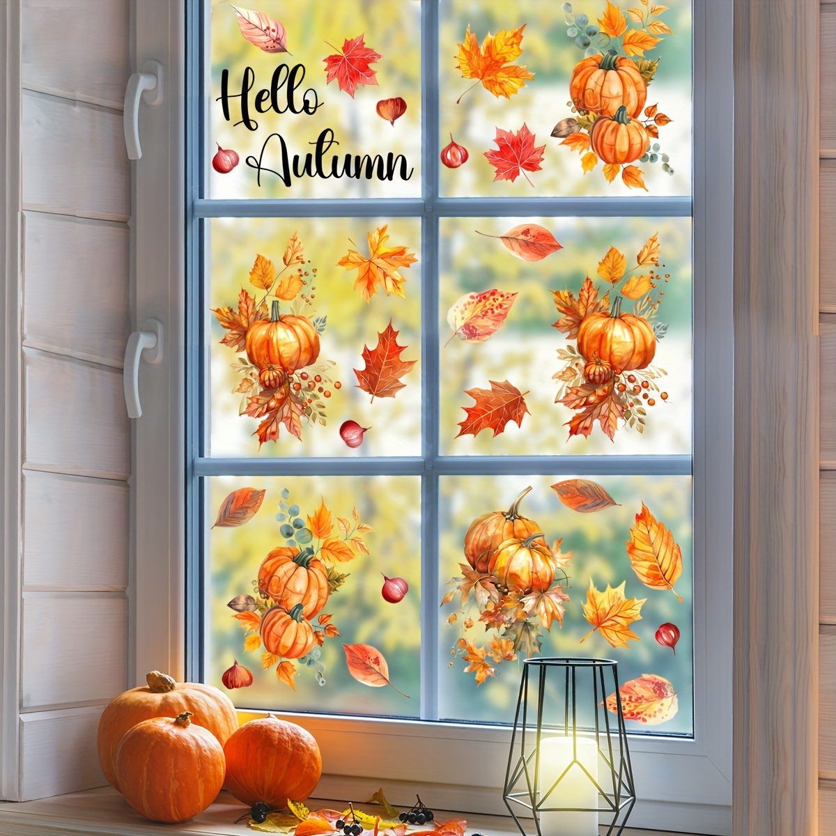 

Window Stickers - Contemporary Self-adhesive Polyvinyl Chloride Decals With Maple Leaves And Pumpkins Design For Home Décor, Glass And Window Embellishments, 400mm X 300mm, Pack Of 1 (ct6092-zy)