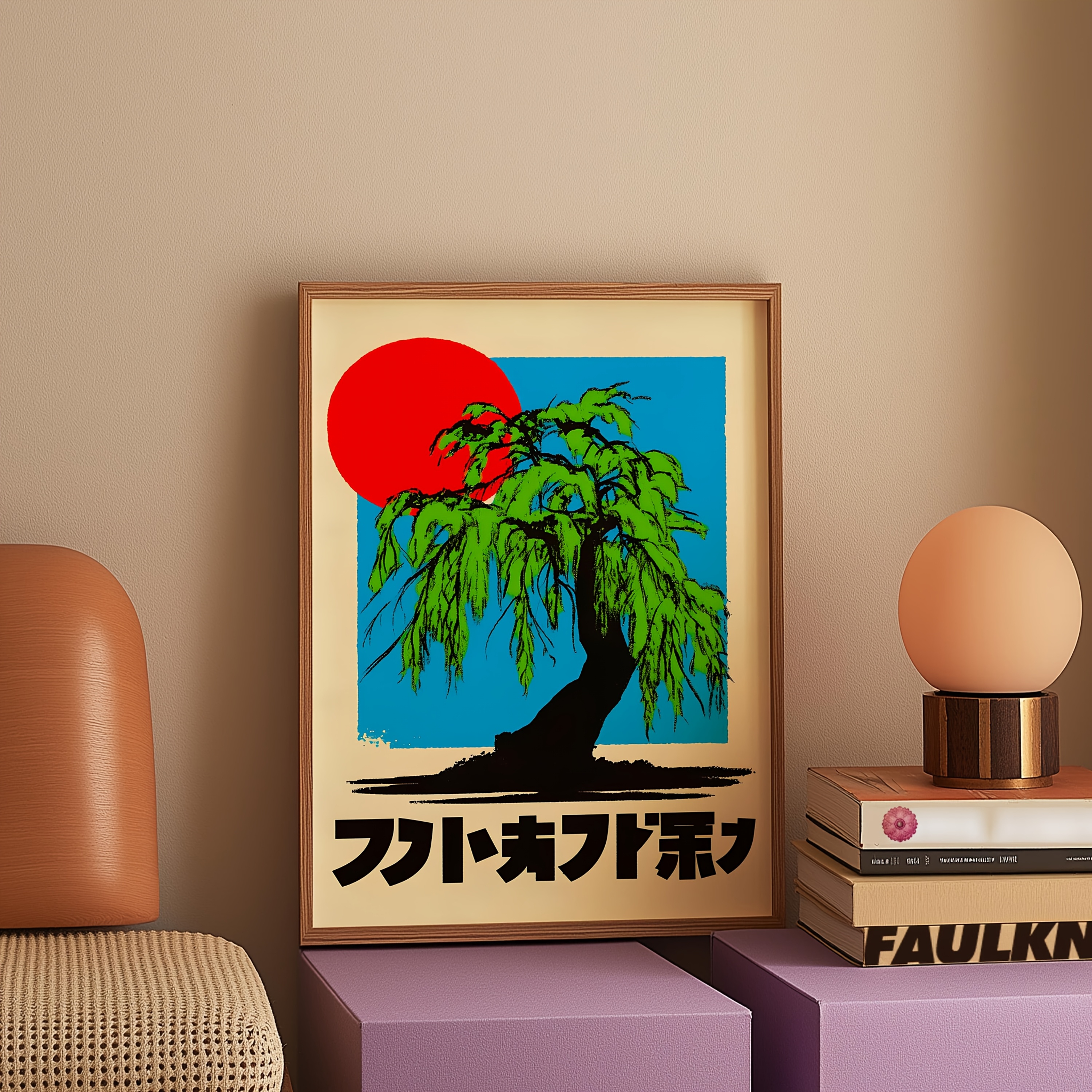 TEMU 2d Flat, 2d Flat, A Frameless Canvas Poster Featuring Vintage Art, A Red Sun And Willow Trees, Printed In A . It's A Wall Art Canvas Painting