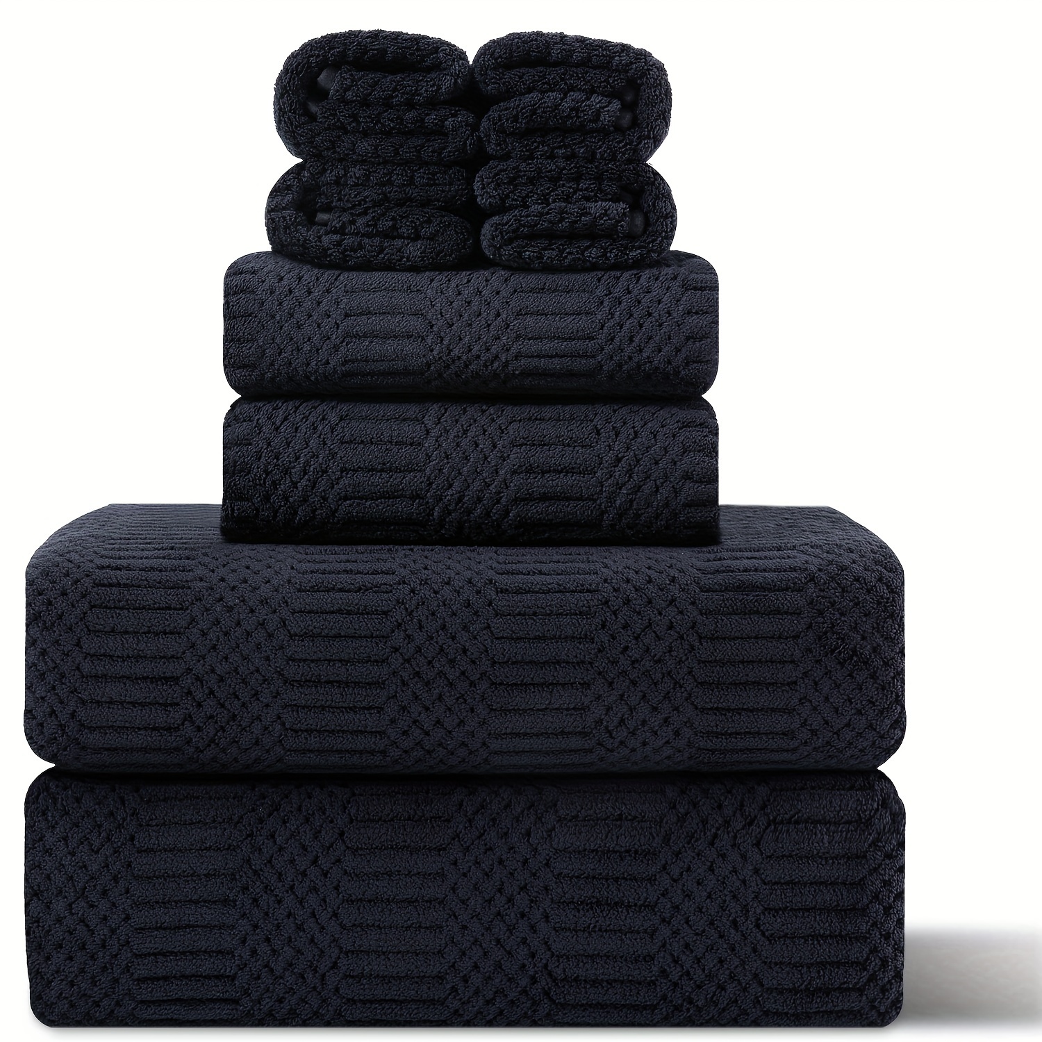 

8pcs/set Oversized Bath Towels Set Black, 2 Extra Large Bath Towel Sheets (70" X 35"), 2 Hand Towels And 4 Washcloths 600 Gsm Highly Absorbent Quick Dry Towels Set For Bathroom Hotel