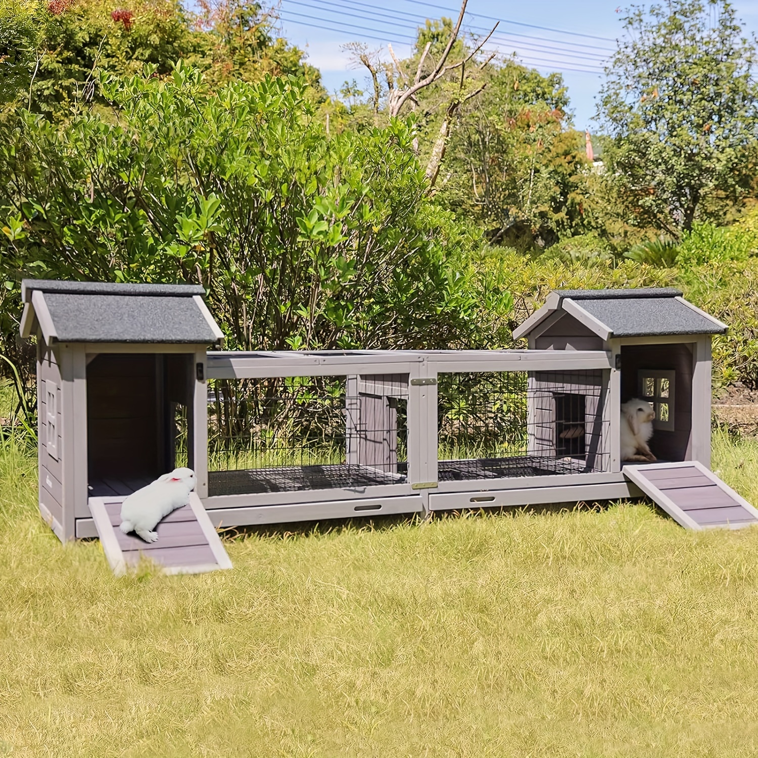 

Aivituvin Rabbit Hutch Indoor Outdoor Bunny Cage Large Space For Rabbit, Guinea Pig, Bunny And Other Small Animals, On Wheels Move .