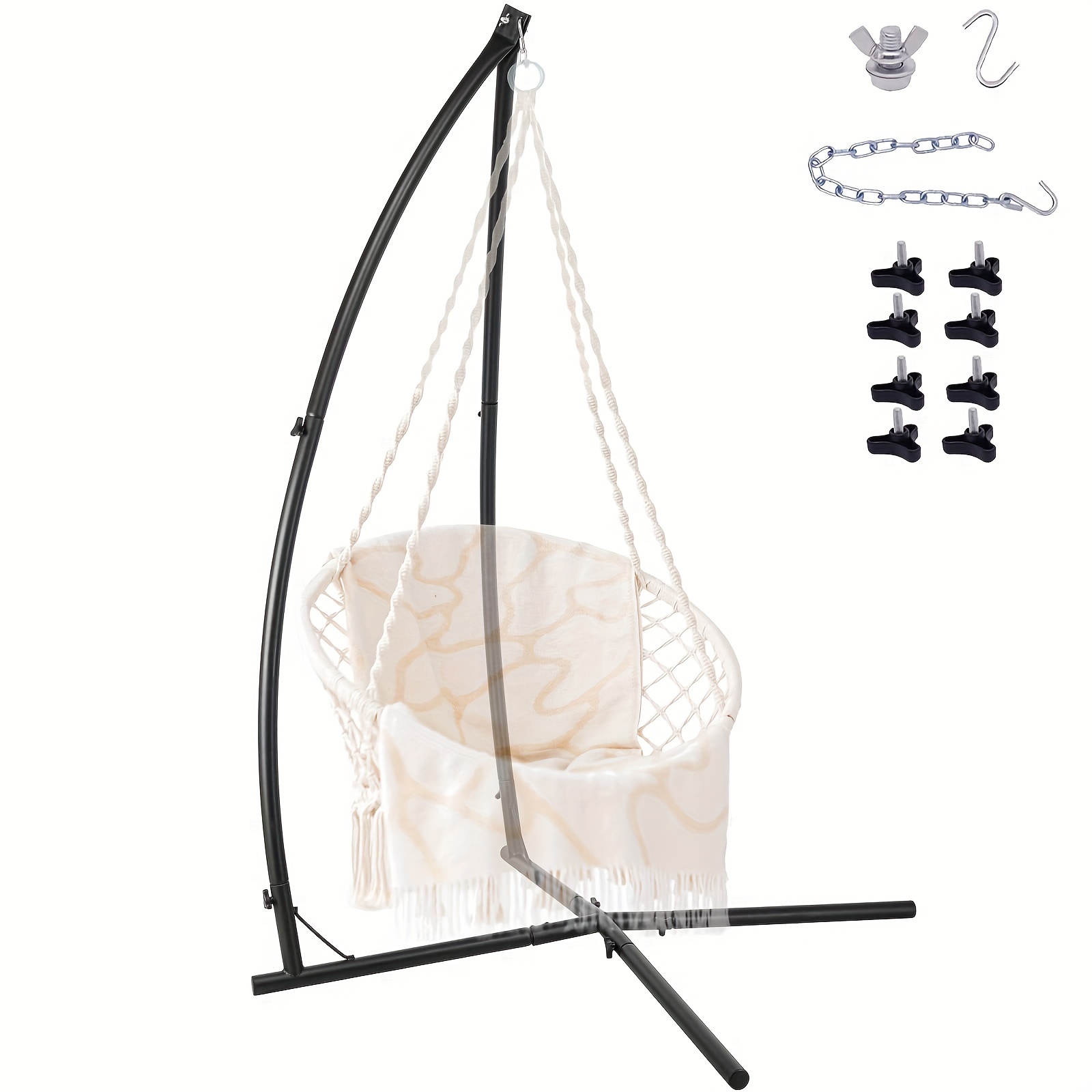 

Hammock Swing Stand, Hanging Chair C-stand, Outdoor Solid Steel Heavy Duty Stands Only Construction W/buckle & Spring Hook, For Indoor, Air Porch, Tree Tent, Lounger, Patio, Deck, Yard 330 Lbs