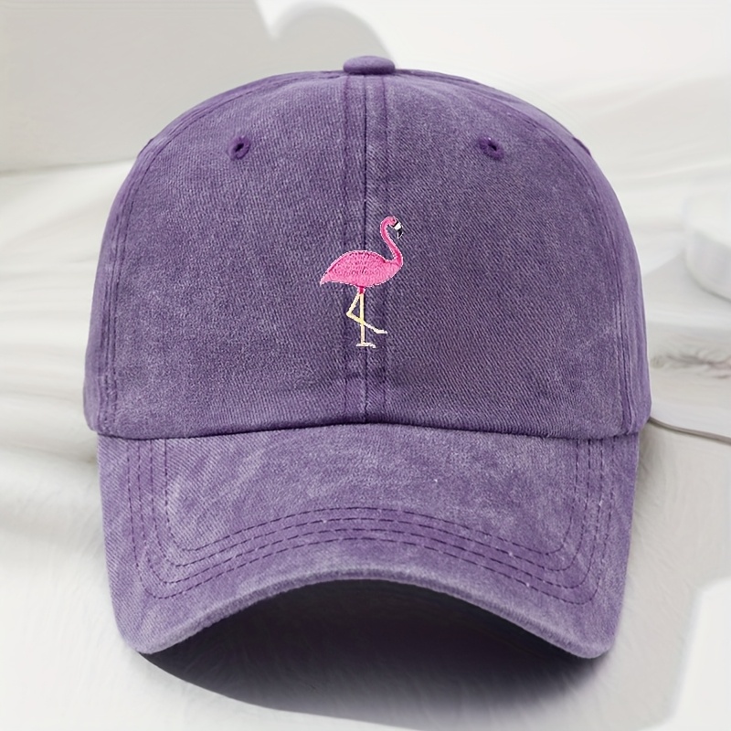 TEMU Women's Vintage Baseball Cap, Pink Flamingo Embroidered Curved Brim Duckbill Hat, Trendy Dad Hat, Spring Summer Unisex Fashion Casual Cap,