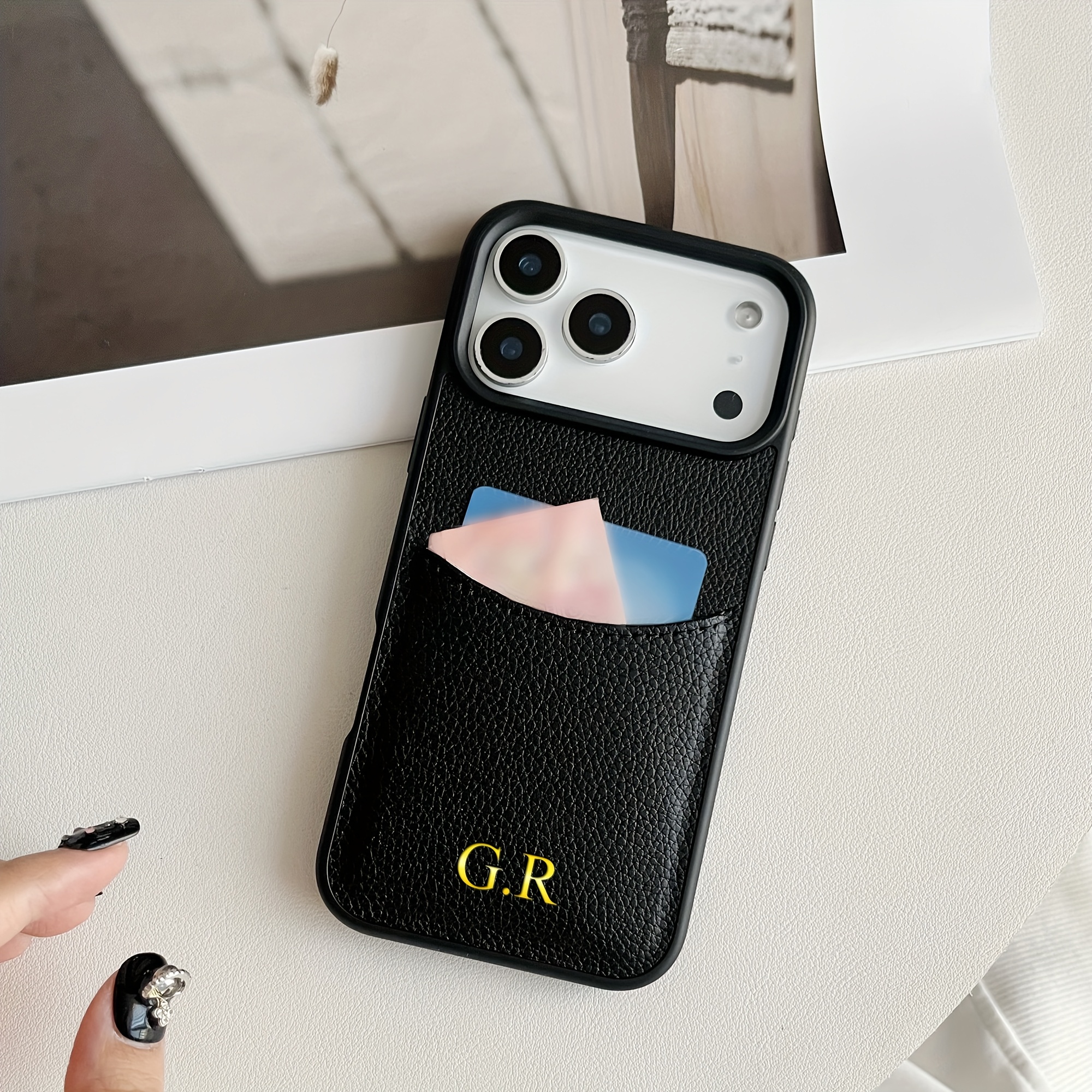 TEMU Phone Case - Personalized Customized Name Initial Card Holder Phone Case Compatible With Iphone 18 17 16 15 14 13 12 11 Pro Max Pattern Faux