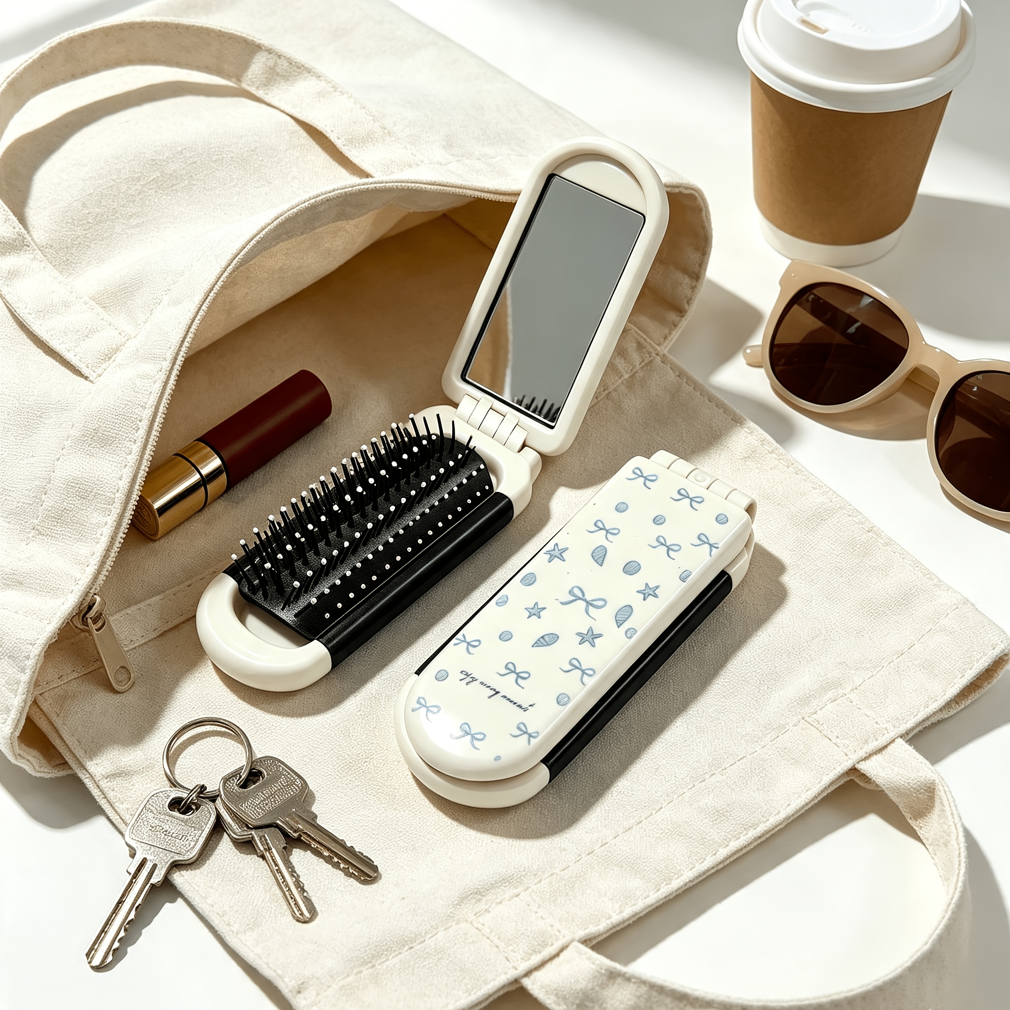 TEMU Portable Folding Hairbrush With Mirror, Travel Makeup Brush, Styling