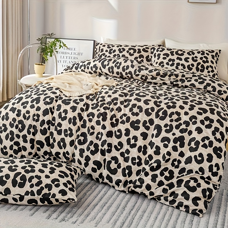 3pcs Leopard Print Quilt Cover Set, Does Not Quilt Core Or Pillow Core