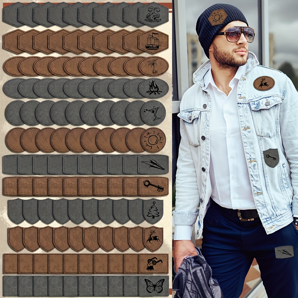 120pcs blank leather patch with adhesive for men faux leather patches round oval shield shaped curved rectangle hexagon rectangle